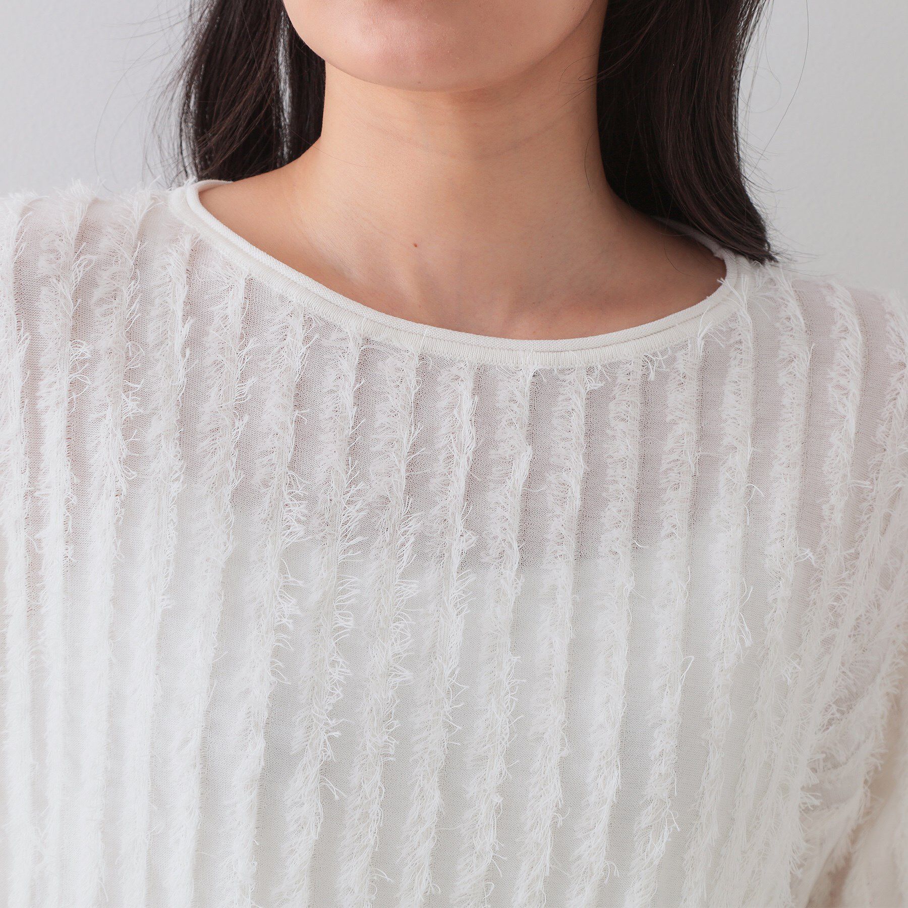 OPAQUE.CLIP「フリンジクロップドニット【洗濯機洗い可/抗ピル】」|ニット・セーター|