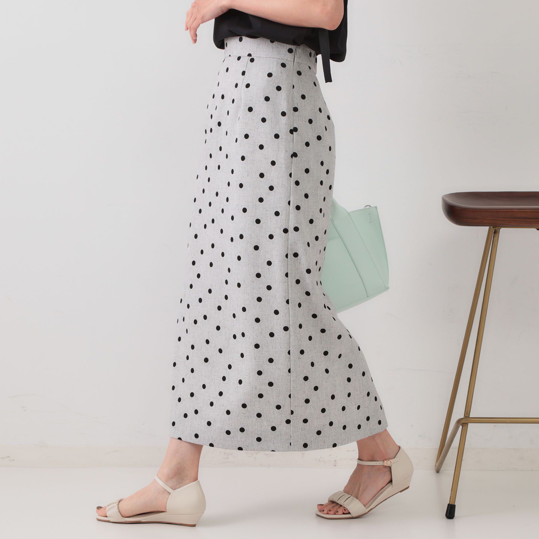 OPAQUE.CLIP「麻混ドットプリントナロースカート【洗濯機洗い可】」|スカート|
