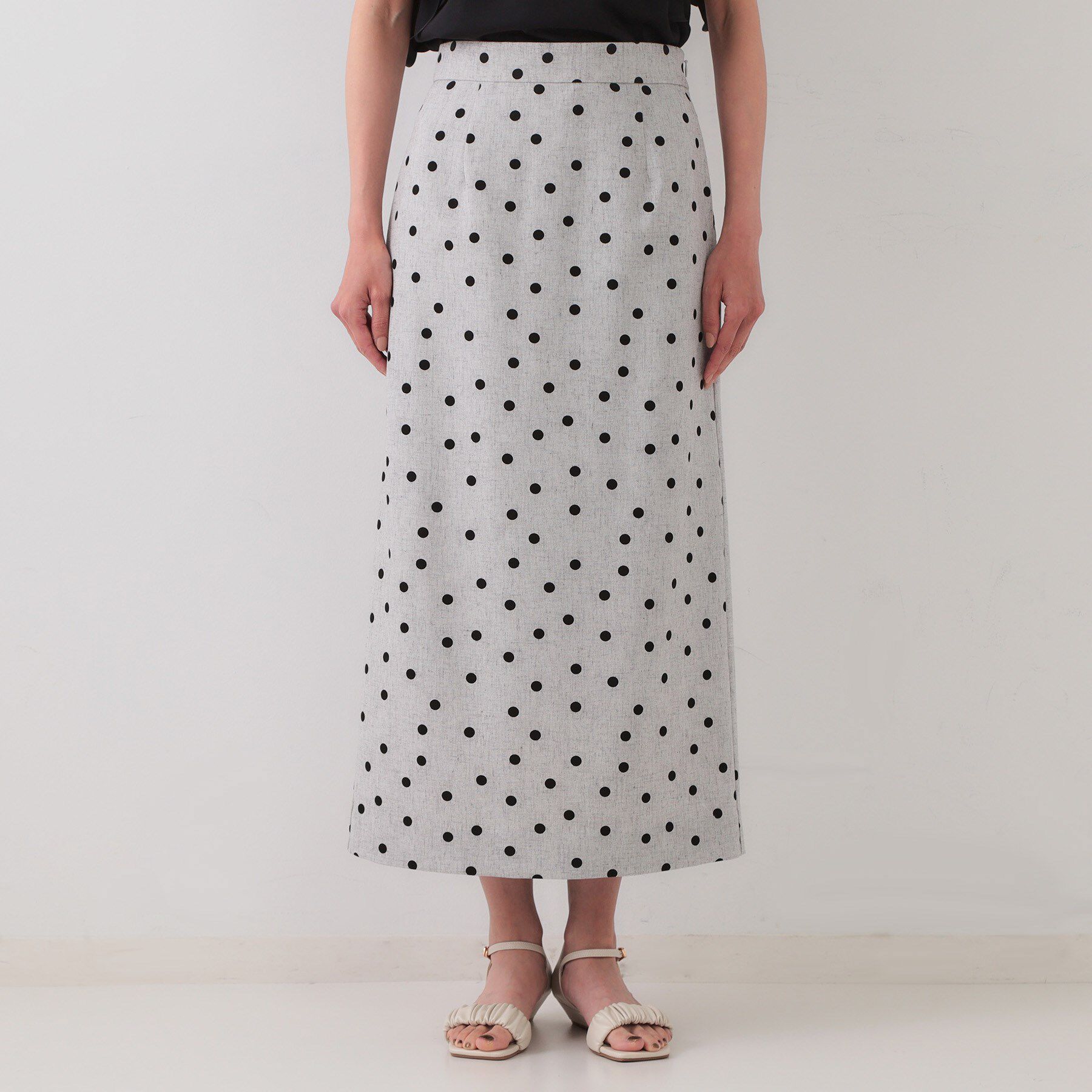 OPAQUE.CLIP「麻混ドットプリントナロースカート【洗濯機洗い可】」|スカート|