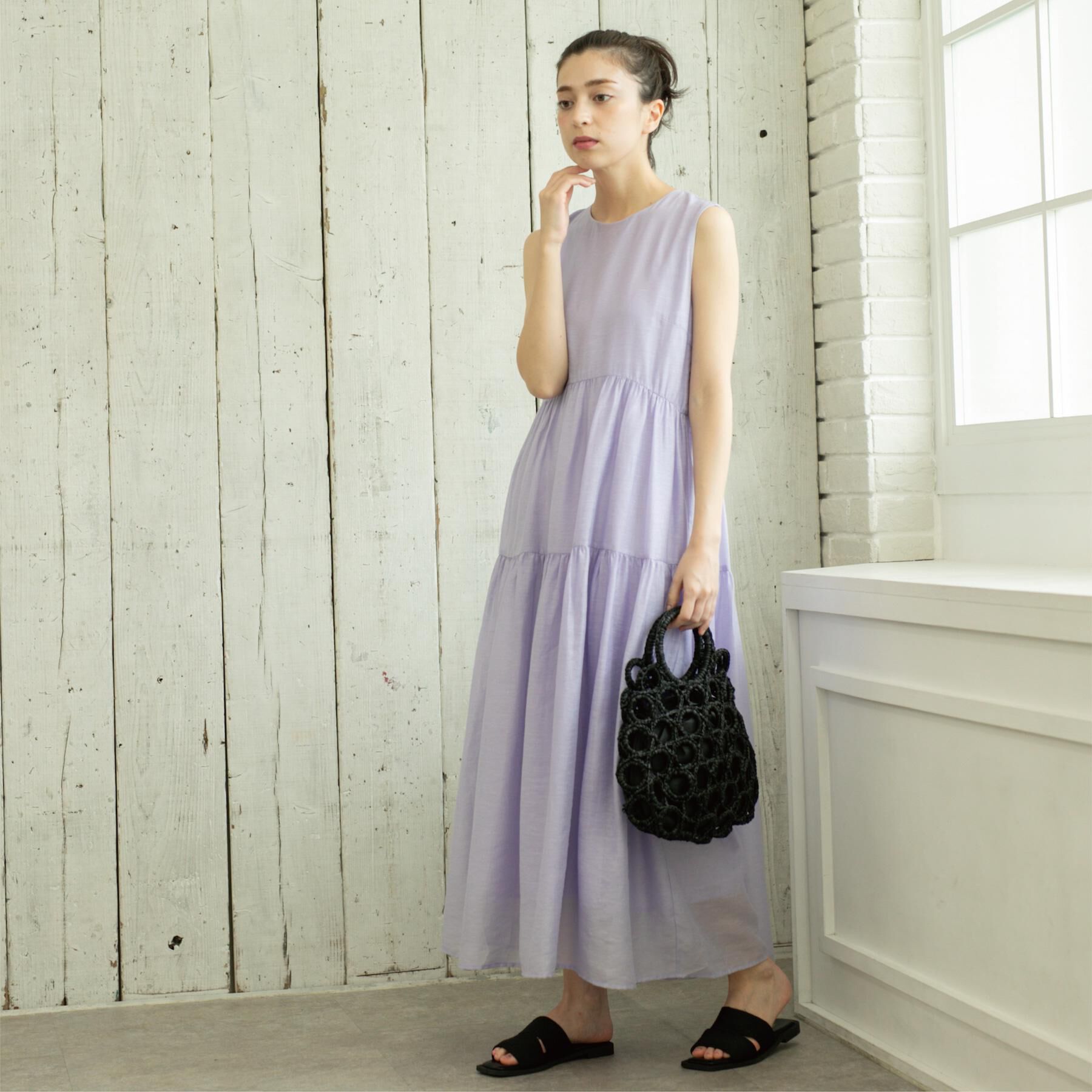 OPAQUE.CLIP「麻混シアーギャザーティアードワンピース【洗濯機洗い可】」|ワンピース|ラベンダー(080)