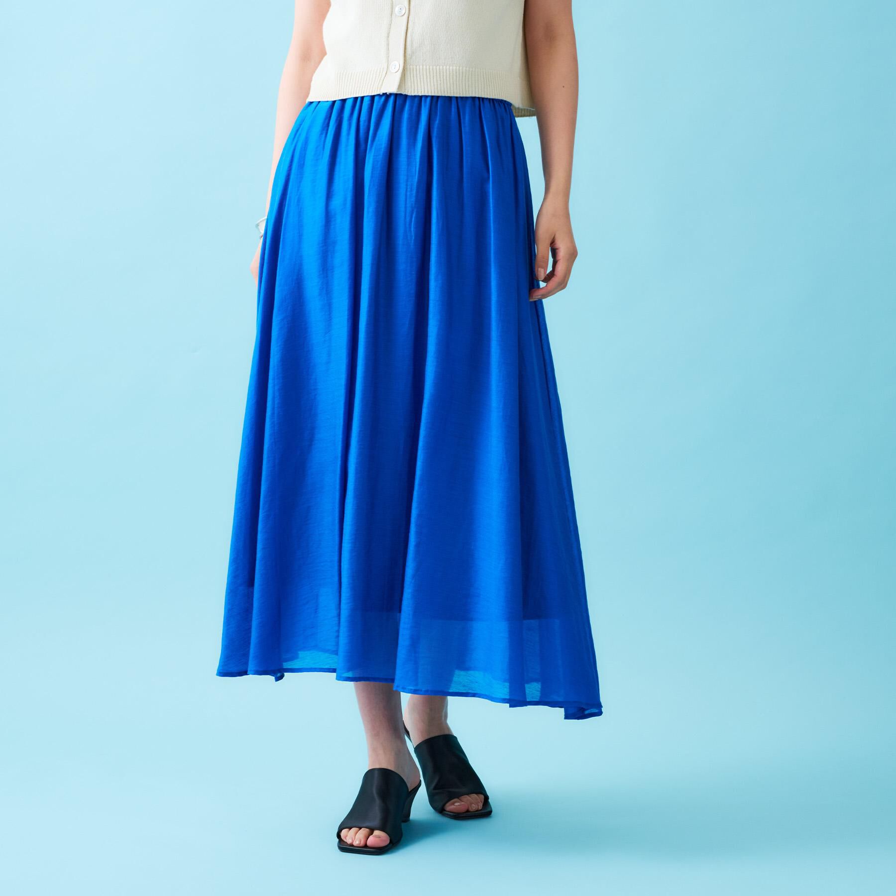 OPAQUE.CLIP「麻混シアーギャザーフレアスカート【洗濯機洗い可】」|スカート|