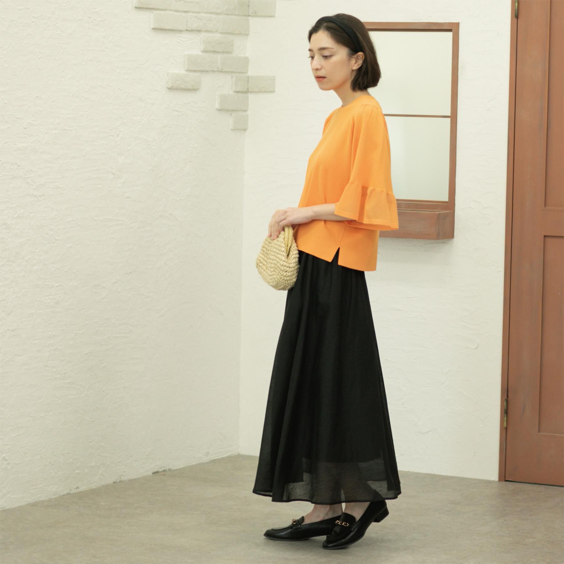 OPAQUE.CLIP「麻混シアーギャザーフレアスカート【洗濯機洗い可】」|スカート|