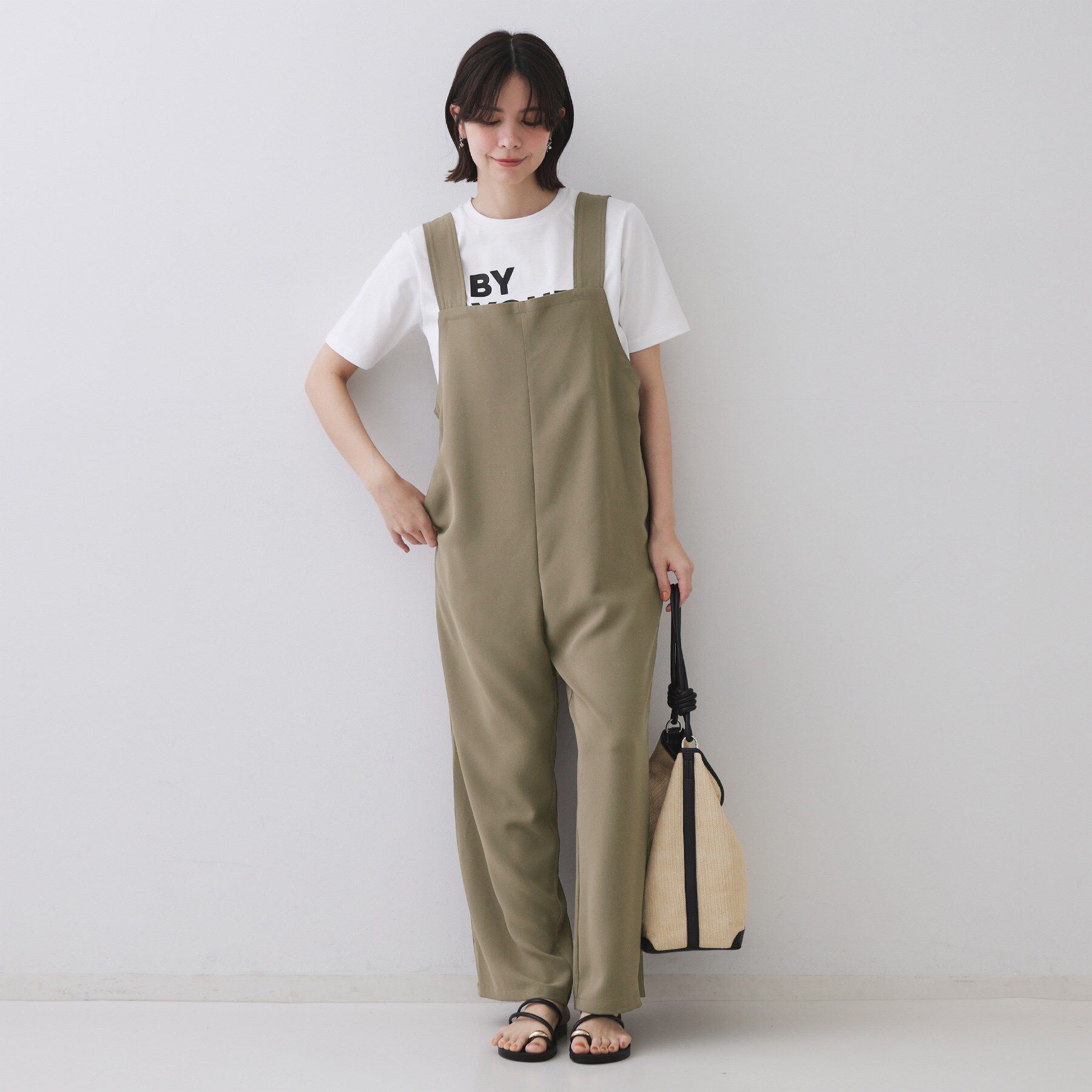 OPAQUE.CLIP「イージーサロペット【洗濯機洗い可】」|オールインワン|トープ(054)