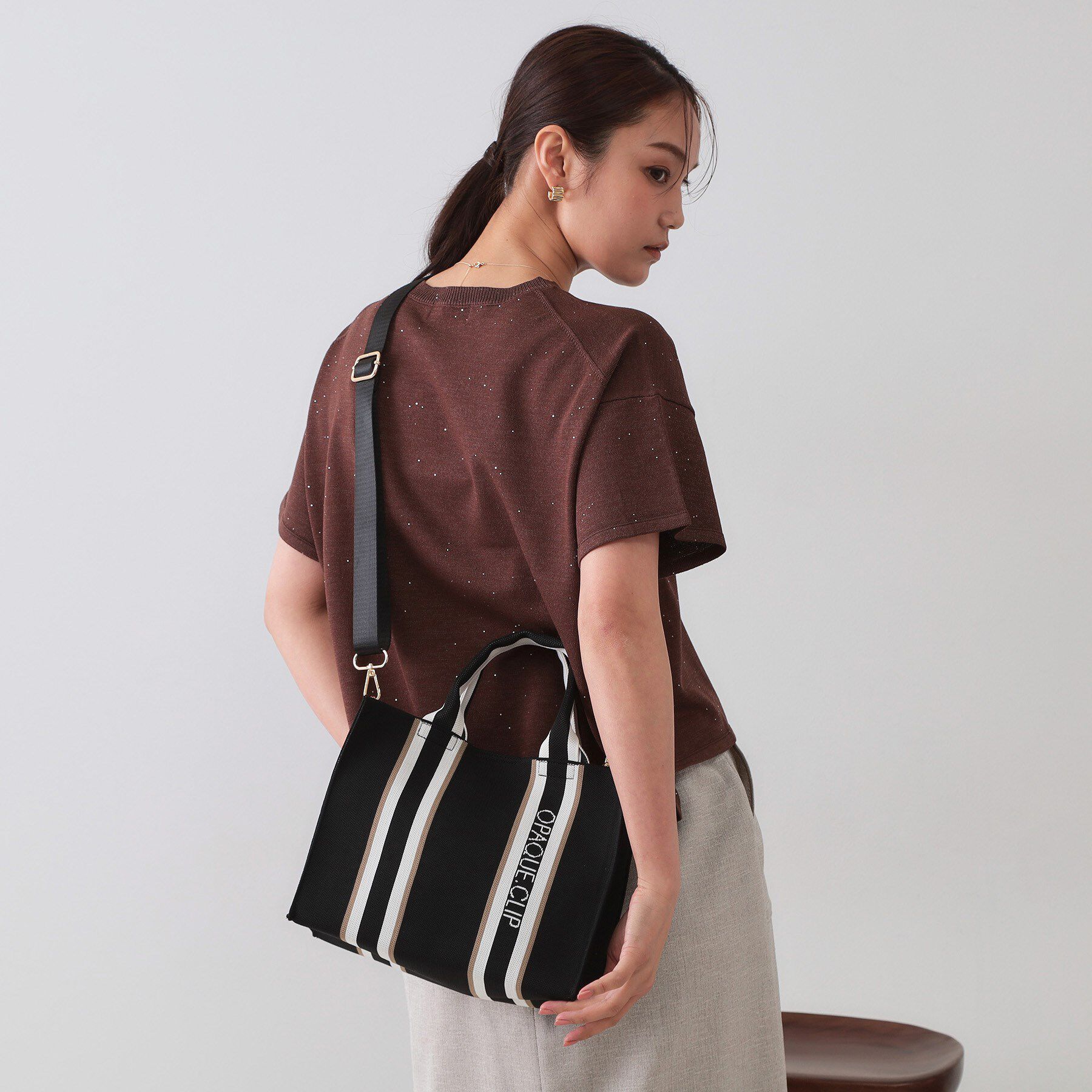 OPAQUE.CLIP「【2WAY】ラインハンドルスクエアニットミドルトートバッグ」|トートバッグ|