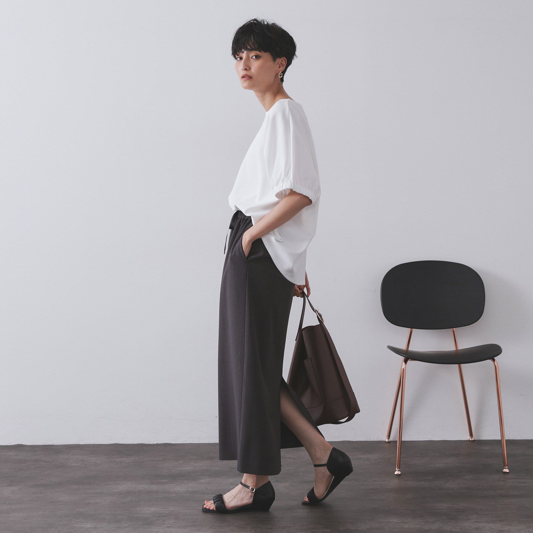 OPAQUE.CLIP「ギャザードルマンスリーブトップス【UV/吸水速乾/洗濯機洗い可】」|Tシャツ・カットソー|