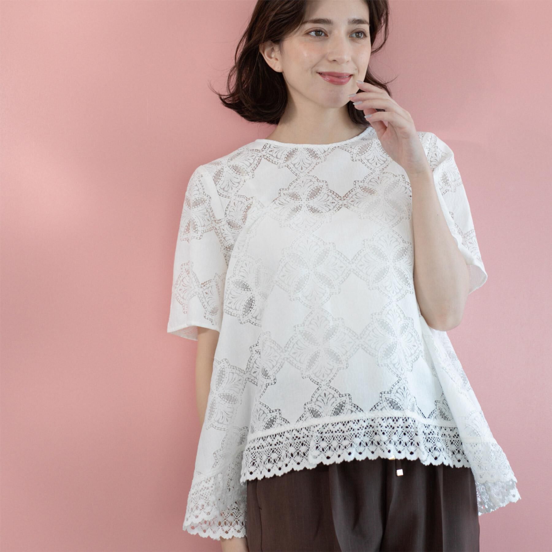OPAQUE.CLIP「レースフレアブラウス【洗濯機洗い可】」|シャツ・ブラウス|