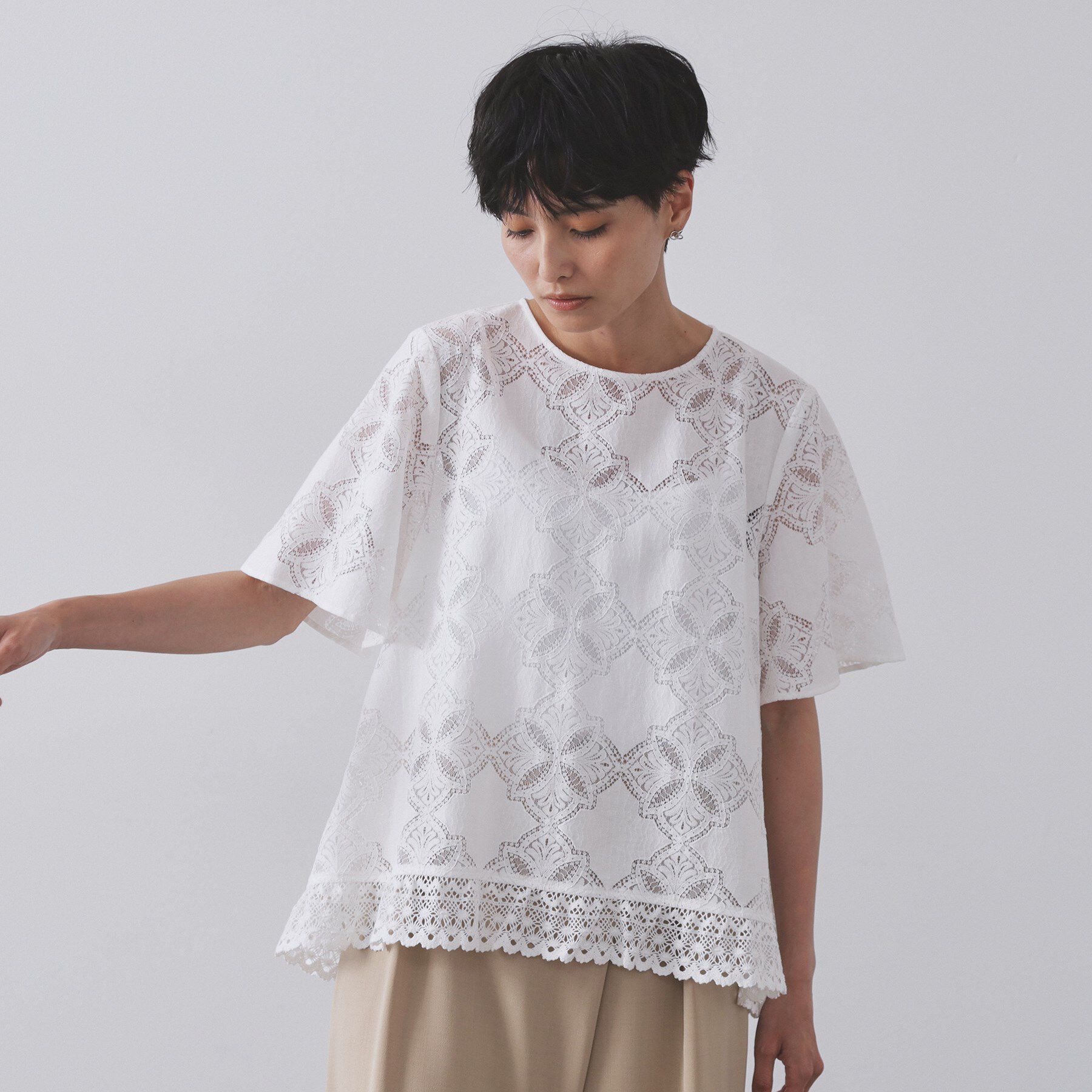 OPAQUE.CLIP「レースフレアブラウス【洗濯機洗い可】」|シャツ・ブラウス|