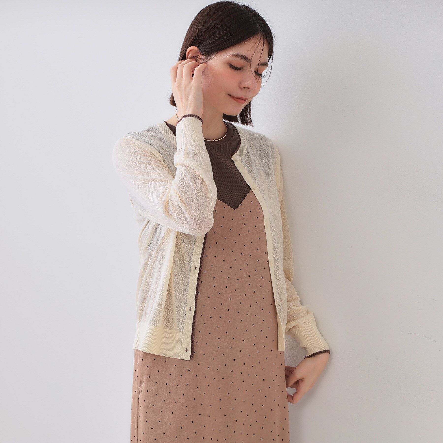 OPAQUE.CLIP「配色シアークルーニットカーディガン【洗濯機洗い可/抗ピル】」|カーディガン|