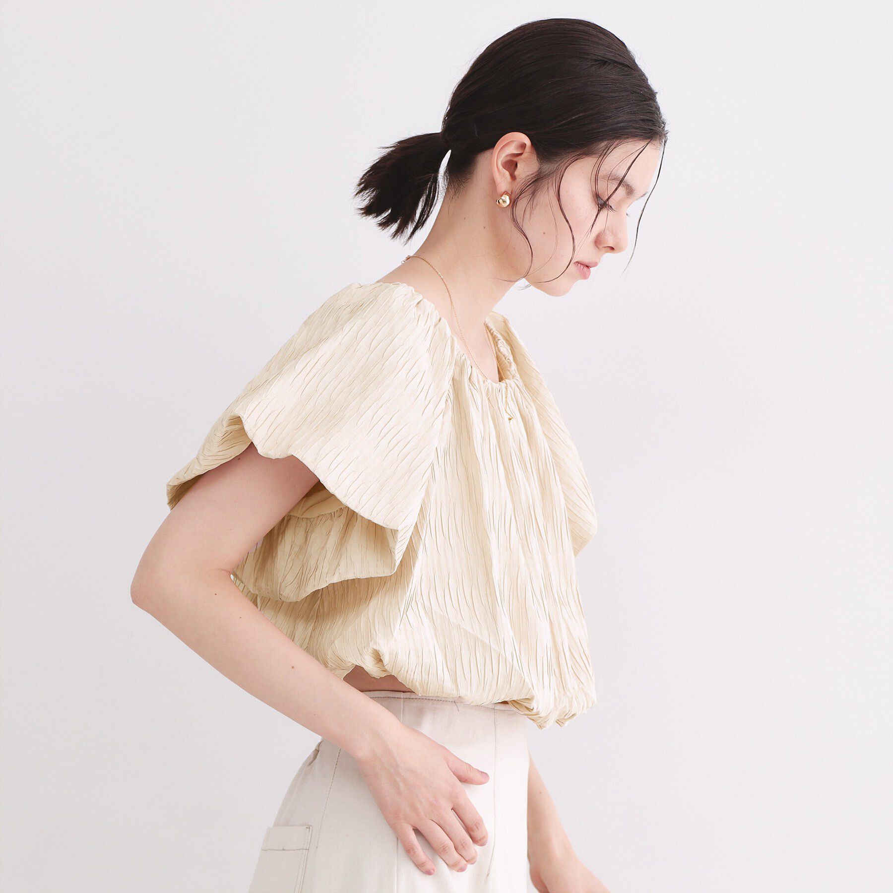 OPAQUE.CLIP「ふくれジャカードバルーンブラウス【洗濯機洗い可】」|シャツ・ブラウス|