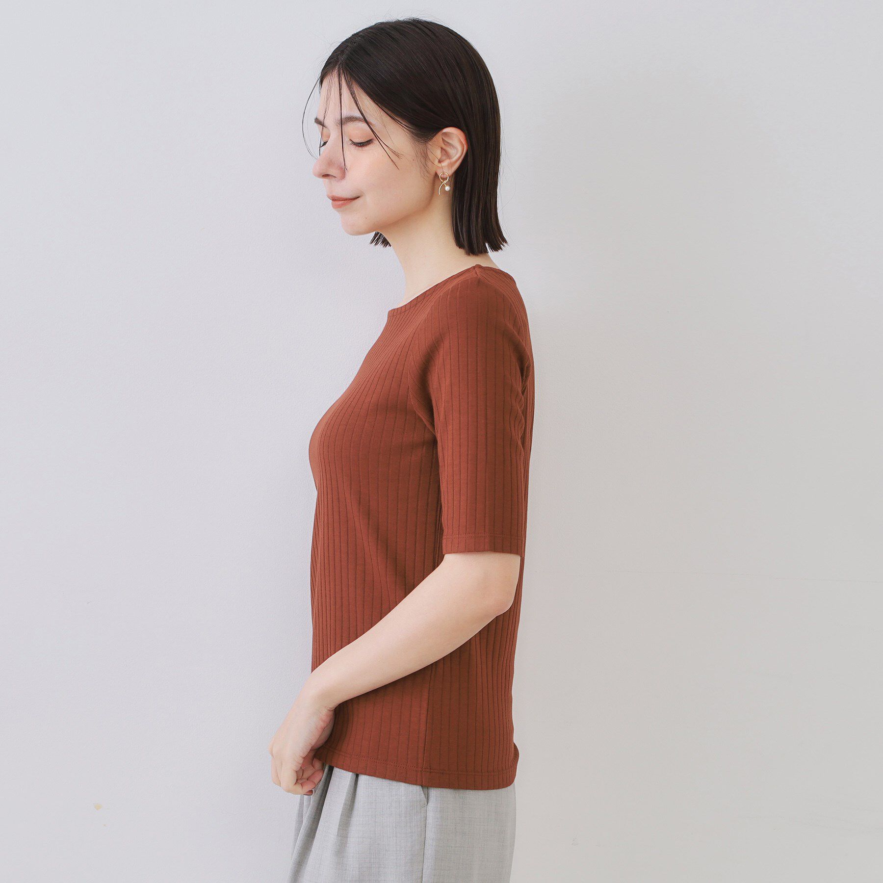 OPAQUE.CLIP「汗染み防止 ボートネックリブカットソー【洗濯機洗い可/抗ピル】」|Tシャツ・カットソー|