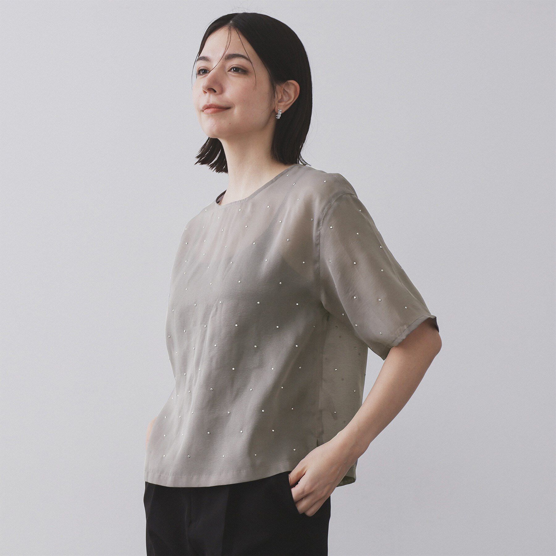 OPAQUE.CLIP「シアービジューブラウス【手洗い可】」|シャツ・ブラウス|チャコールグレー(0