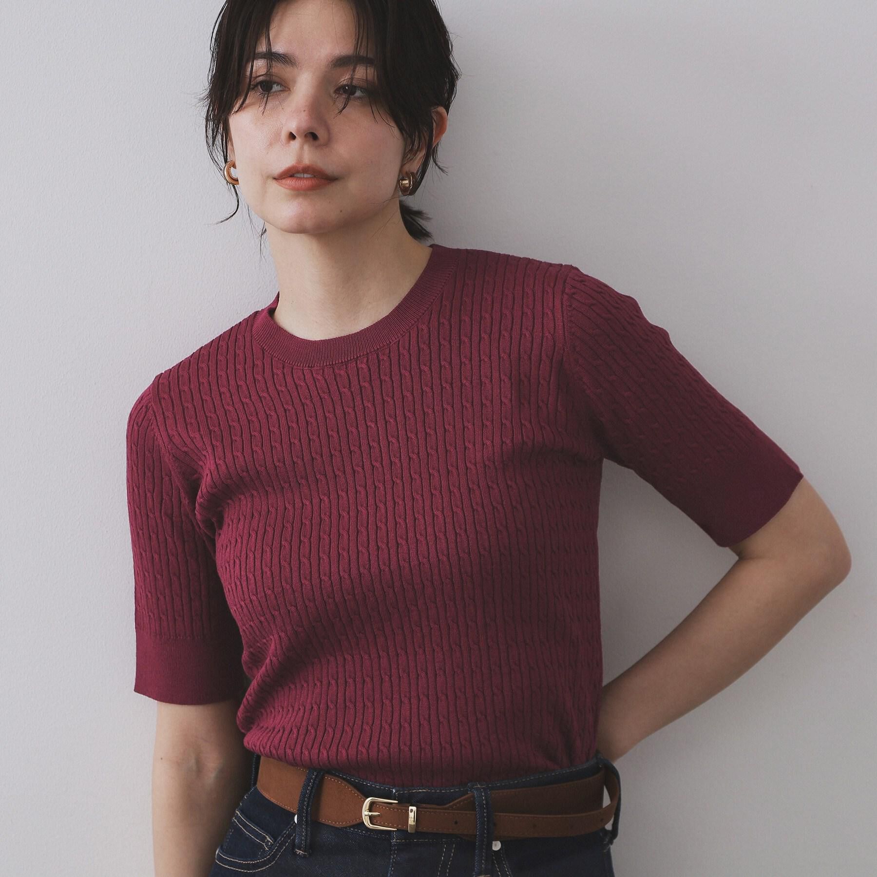 OPAQUE.CLIP「ケーブルハーフスリーブニット【UVケア/洗濯機OK】《6col/S～LL》」|ニット・セーター|