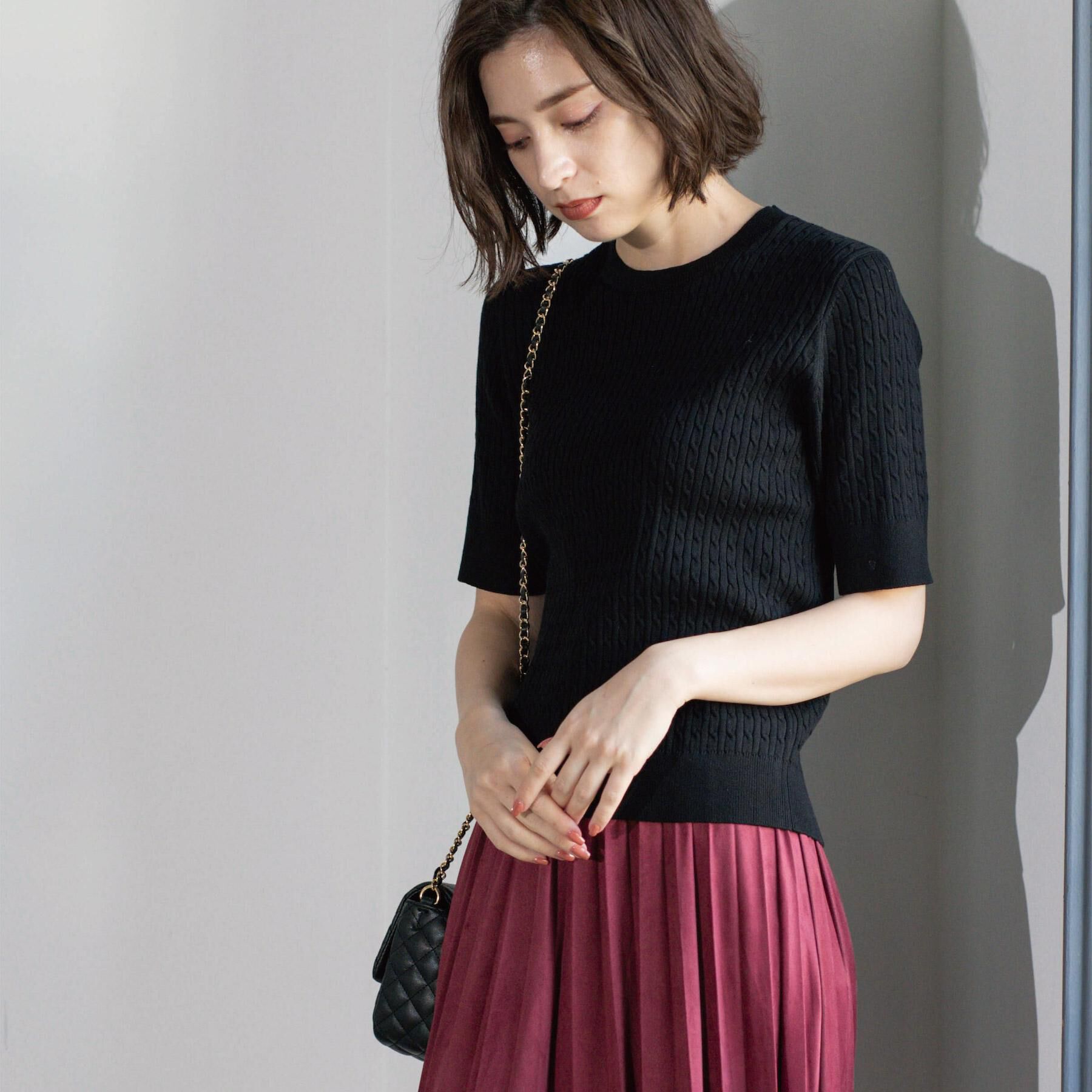 OPAQUE.CLIP「ケーブルハーフスリーブニット【UVケア/洗濯機OK】《6col/S～LL》」|ニット・セーター|