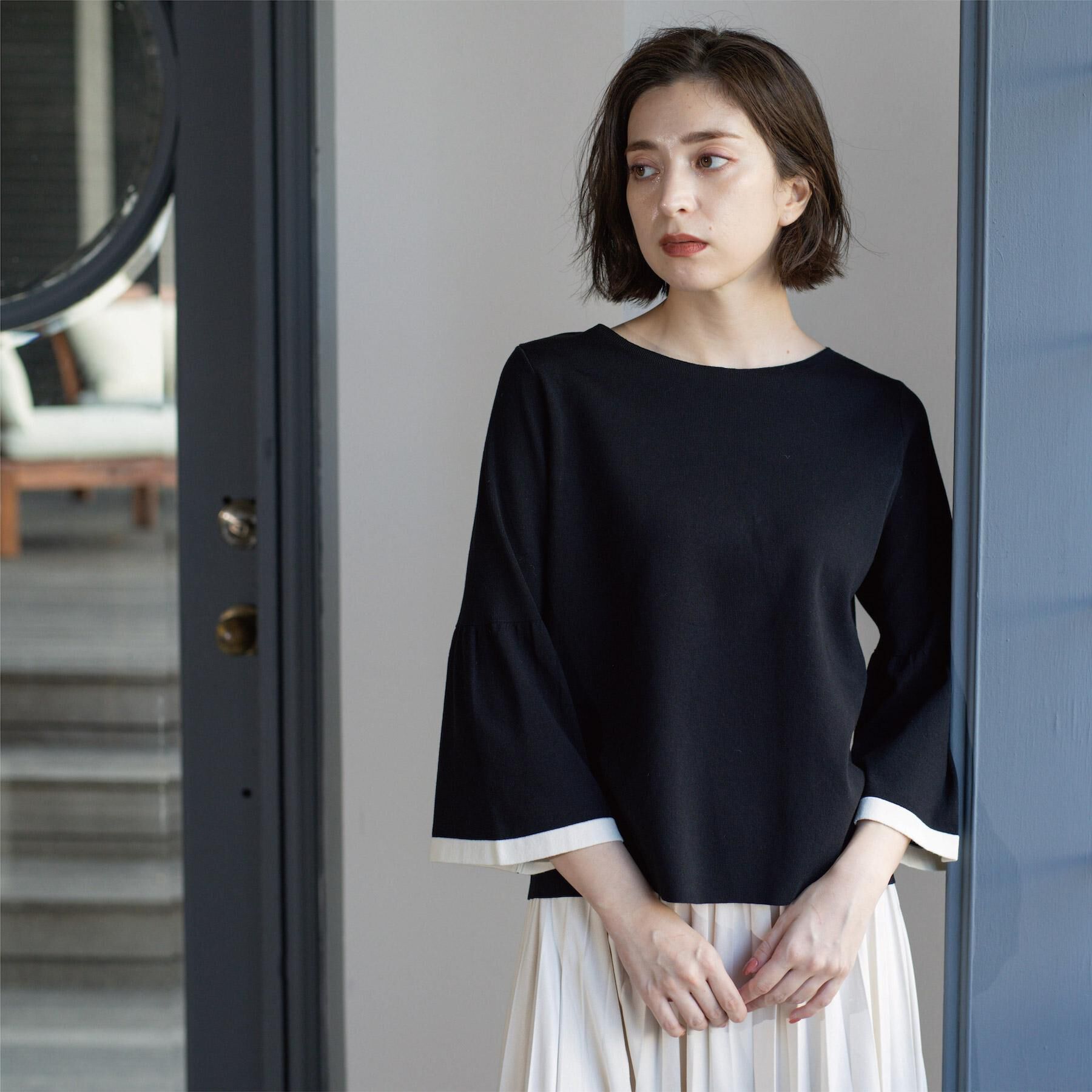 OPAQUE.CLIP「配色フレアスリーブニット【UVケア/洗濯機OK】」|ニット・セーター|