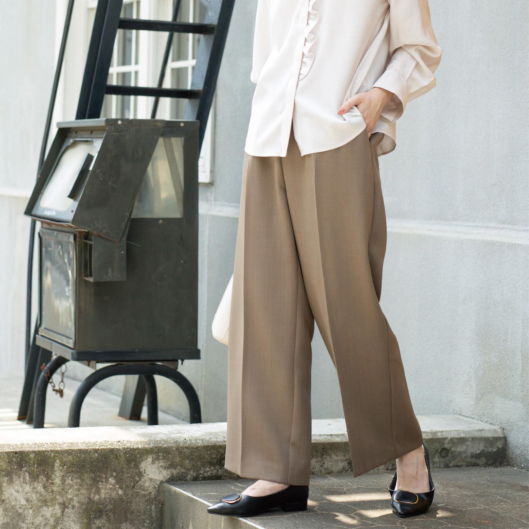 OPAQUE.CLIP「《SS-LLサイズ》ストレッチ美脚イージーワイドパンツ【防シワ/洗濯機洗い可】」|その他|モカブラウン(042