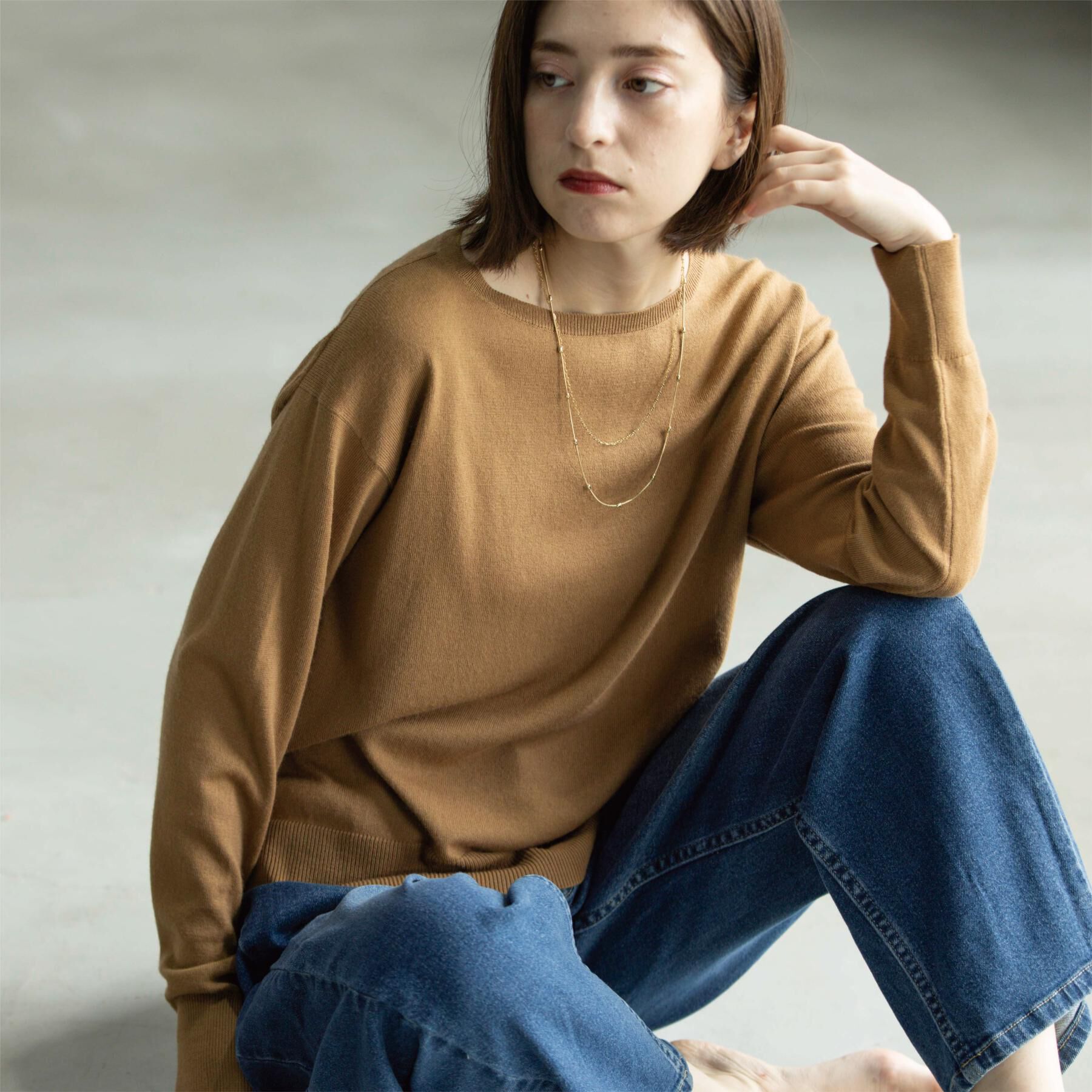 OPAQUE.CLIP「ボートネックニット/エクストラファインメリノウール【THEシリーズ/洗濯機OK】」|ニット・セーター|キャメルブラウン(8