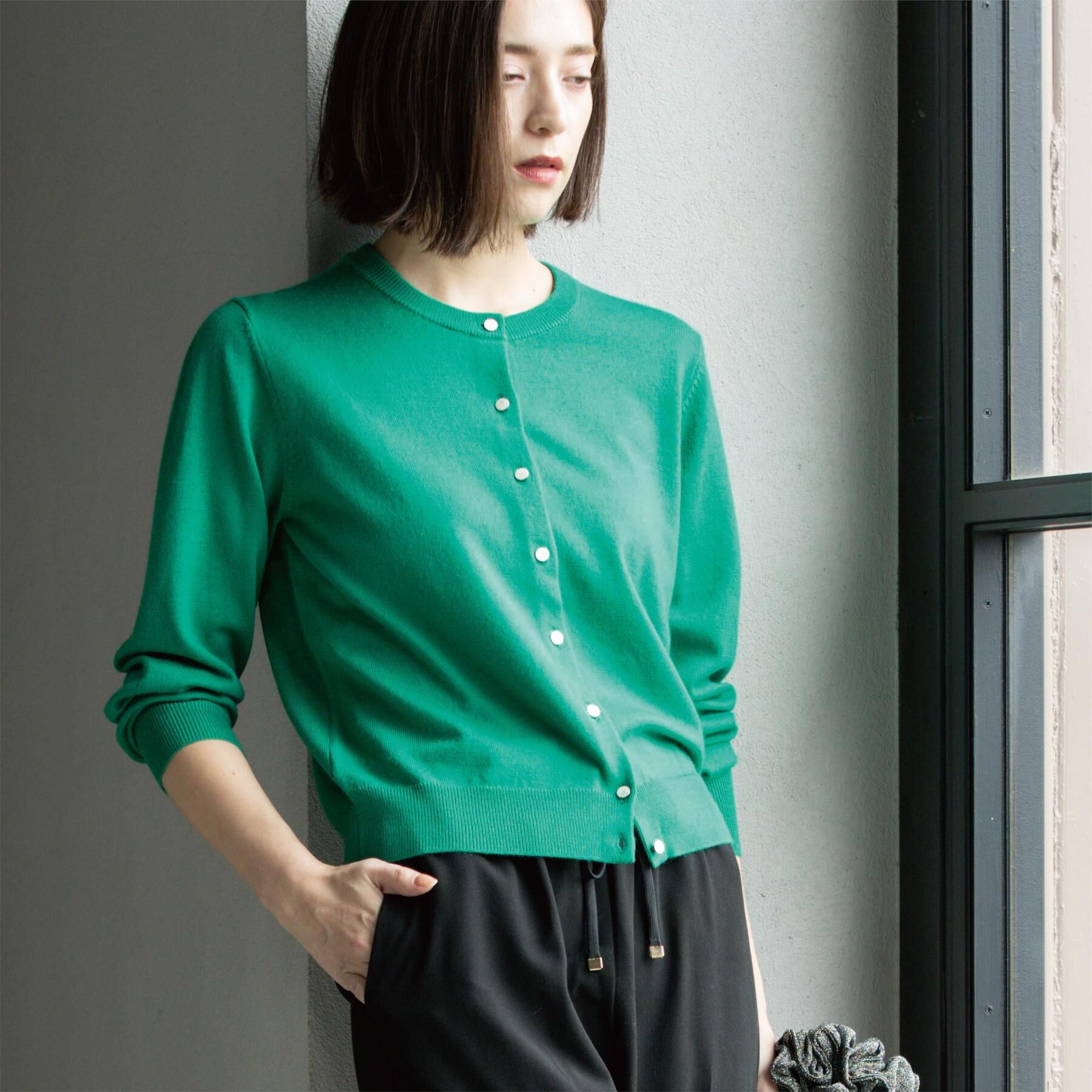 OPAQUE.CLIP「クルーニットカーディガン/エクストラファインメリノウール【THEシリーズ/洗濯機OK】」|カーディガン|