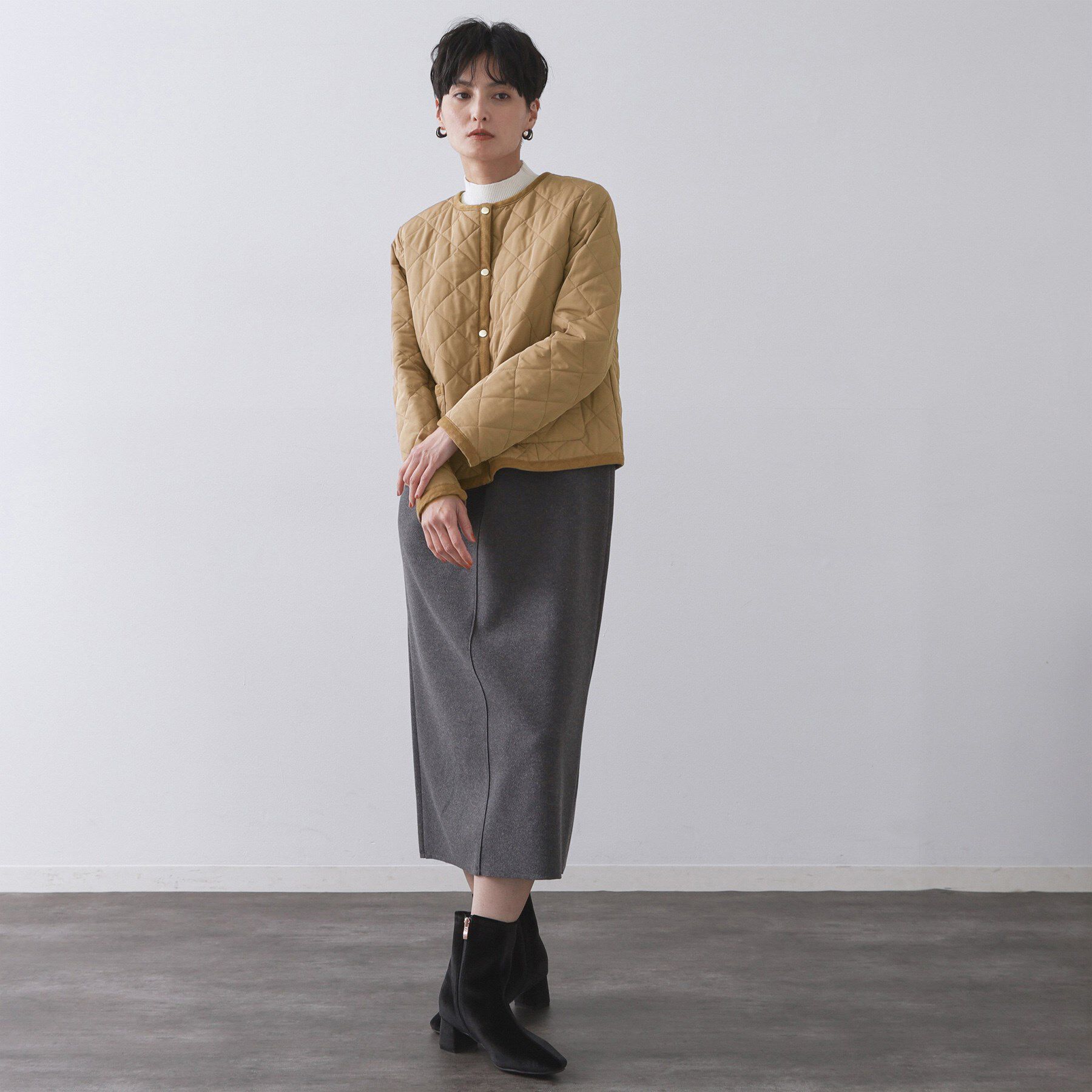 OPAQUE.CLIP「撥水キルティングノーカラージャケット【洗濯機洗い可】」|ノーカラージャケット|