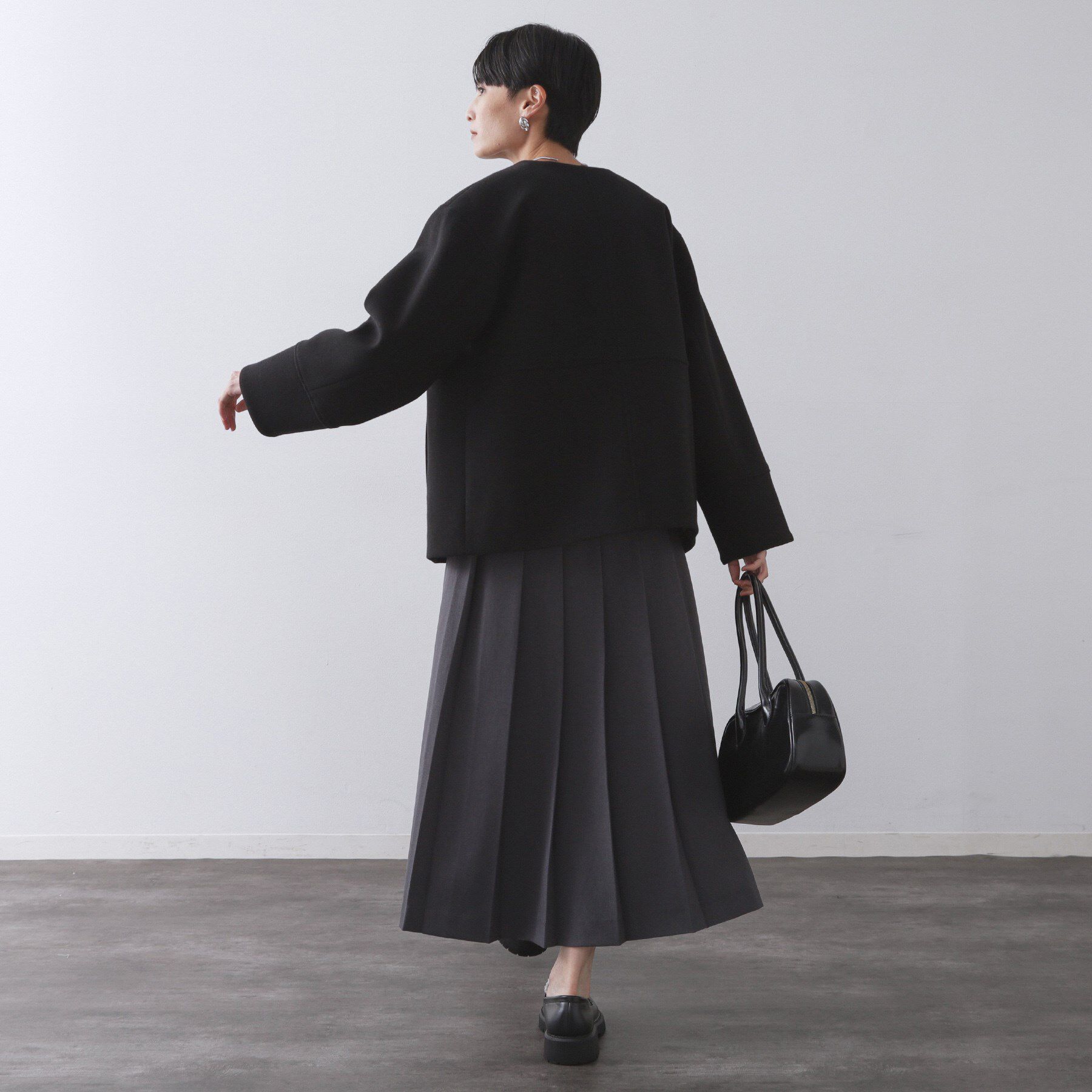 OPAQUE.CLIP「ウールライクメルトンノーカラーコート【洗濯機洗い可】」|ノーカラーコート|