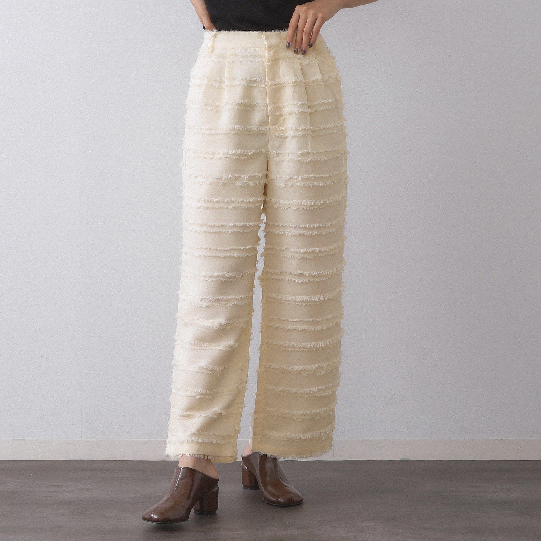 OPAQUE.CLIP「フリンジボーダージャカードワイドパンツ【洗濯機洗い可】」|その他|