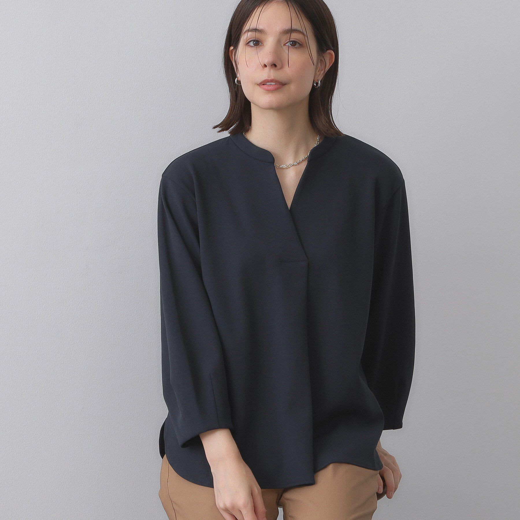 OPAQUE.CLIP「スキッパートップス【吸水速乾/UVケア/洗濯機OK】」|Tシャツ・カットソー|ネイビー(094)