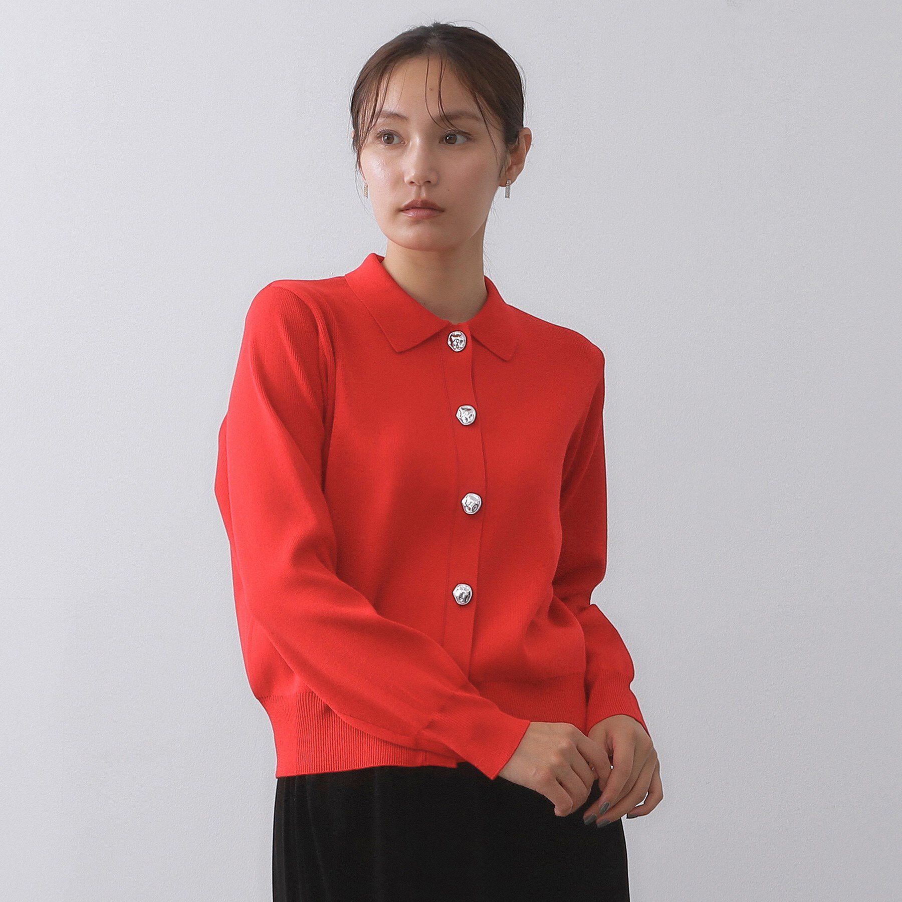 OPAQUE.CLIP「衿付き変形ボタンニットカーディガン【洗濯機OK/抗ピル】」|カーディガン|