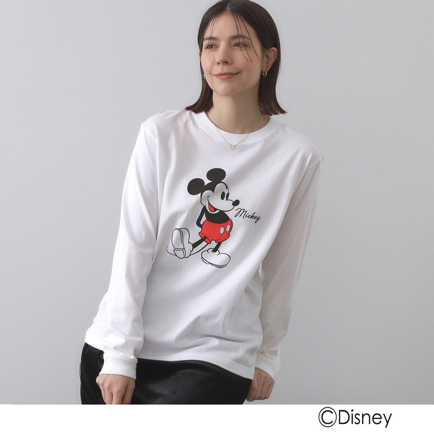 OPAQUE.CLIP「【Mickey Mouse】プリントロングTシャツ」|Tシャツ・カットソー|ホワイト(001)