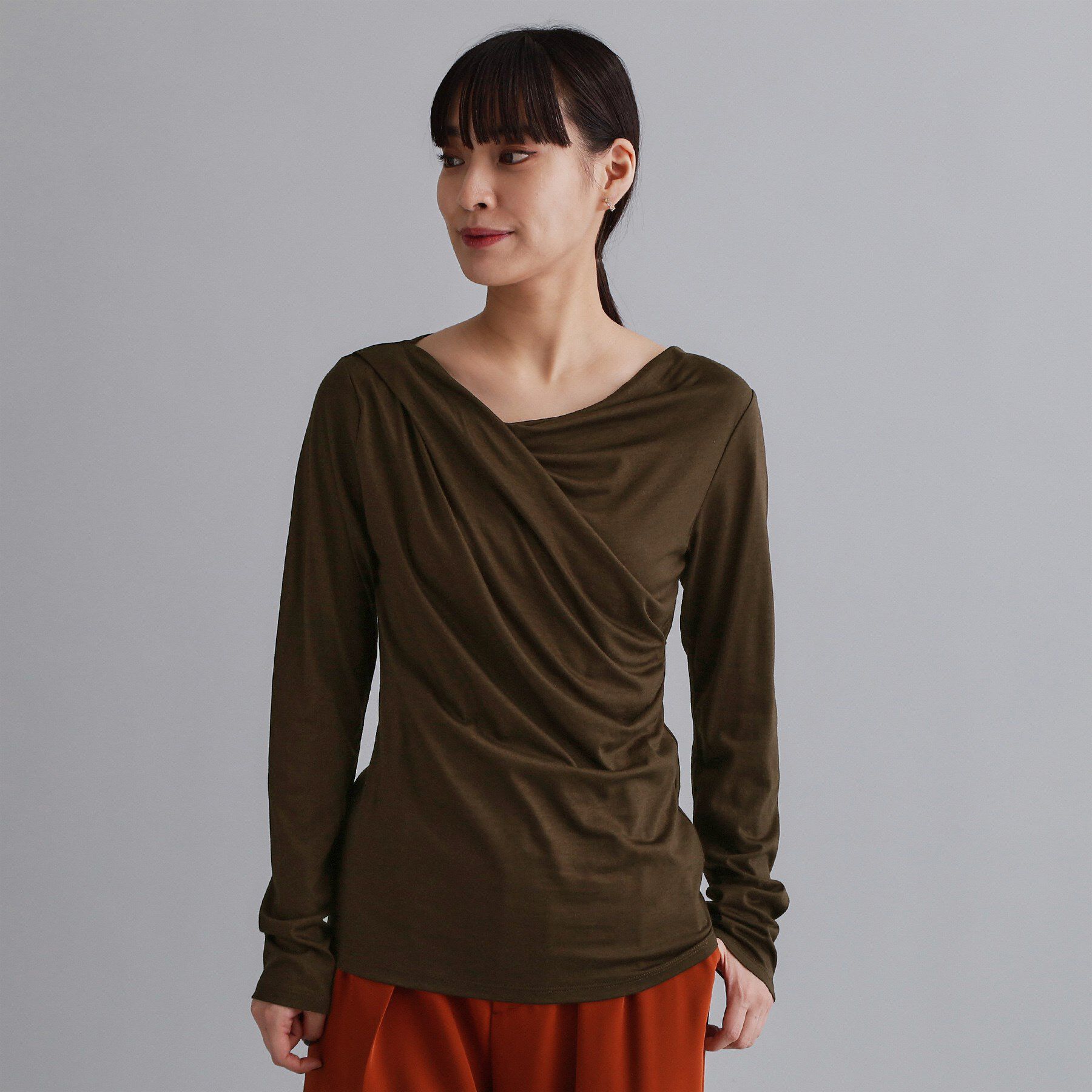 OPAQUE.CLIP「【es】アシメドレープカットソー【洗濯機OK】」|Tシャツ・カットソー|