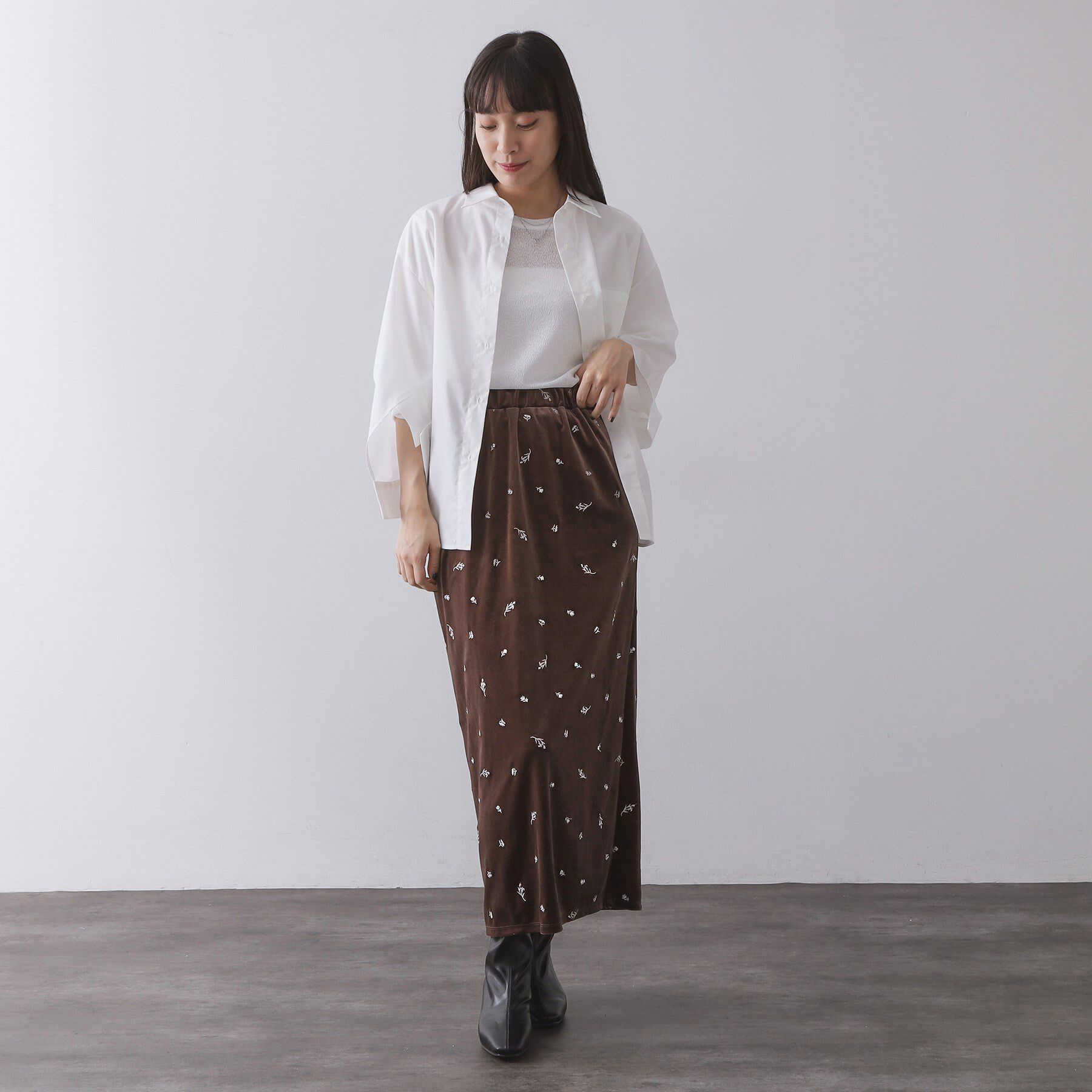 OPAQUE.CLIP「ベロアナロースカート/セットアップ対応可【洗濯機OK】」|スカート|