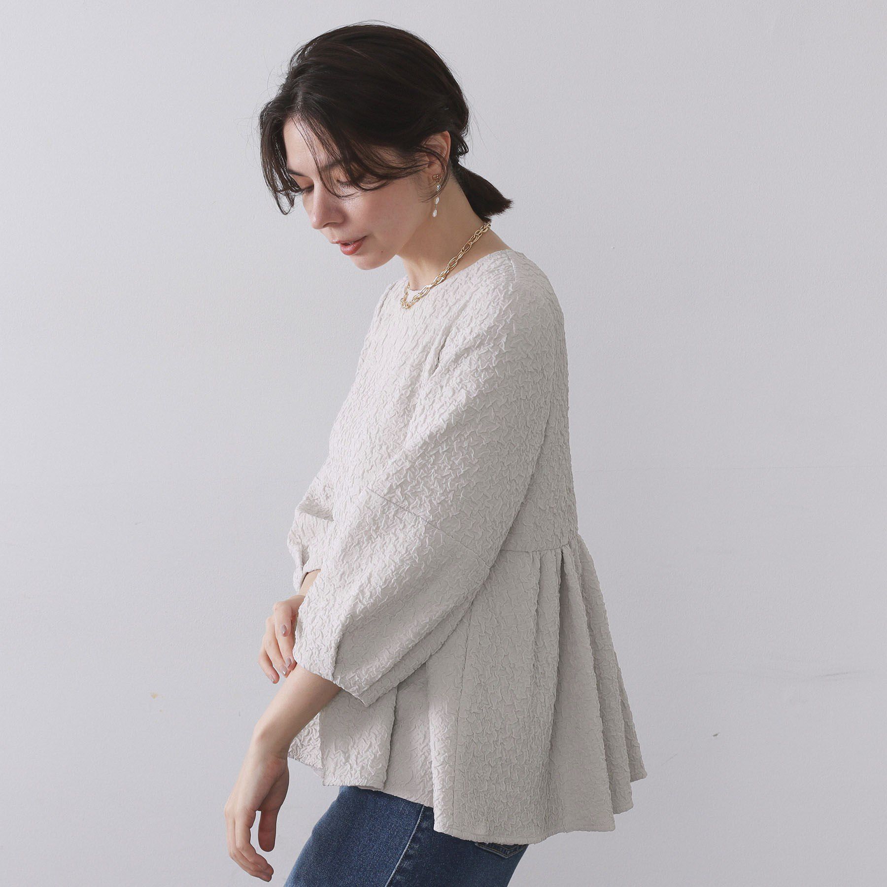 OPAQUE.CLIP「ふくれジャカードペプラムブラウス【洗濯機OK】」|シャツ・ブラウス|