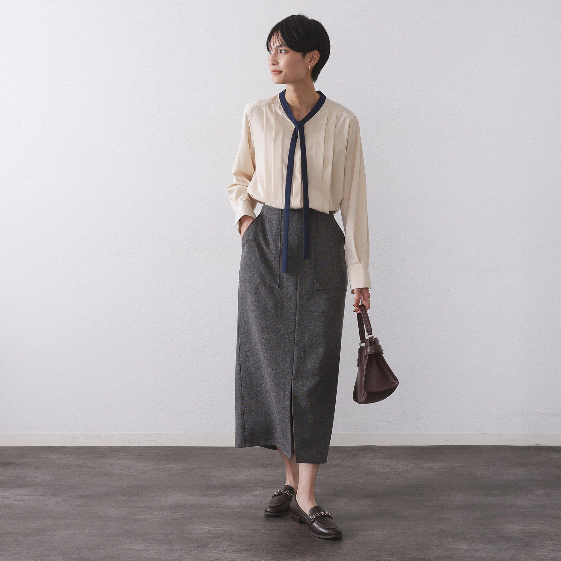 OPAQUE.CLIP「バイカラーボウタイブラウス【洗濯機OK】」|シャツ・ブラウス|