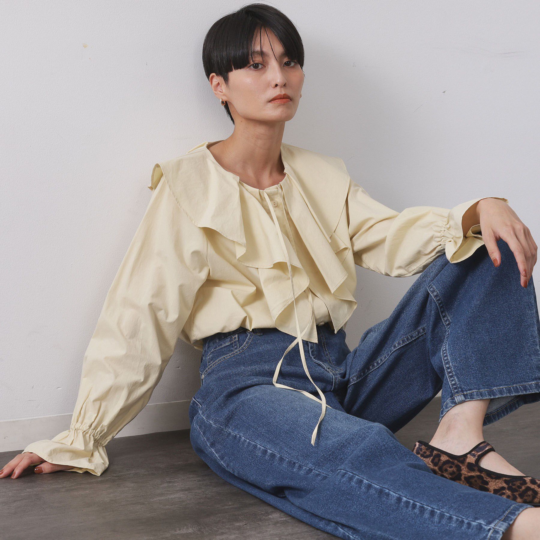 OPAQUE.CLIP「ラッフルフリルブラウス【洗濯機OK】」|シャツ・ブラウス|イエロー(031)