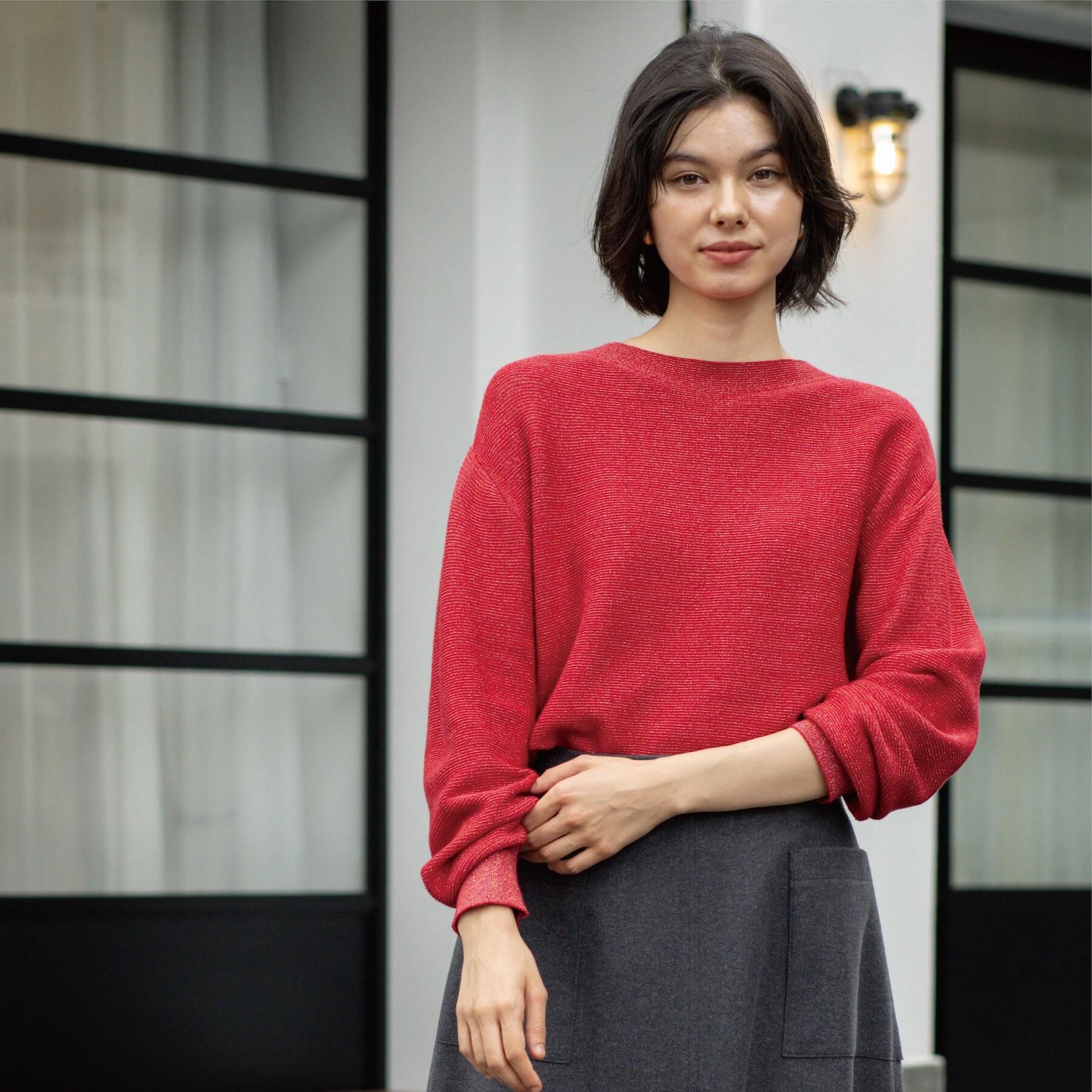 OPAQUE.CLIP「ラメガーターボートネックニット【洗濯機OK】」|ニット・セーター|