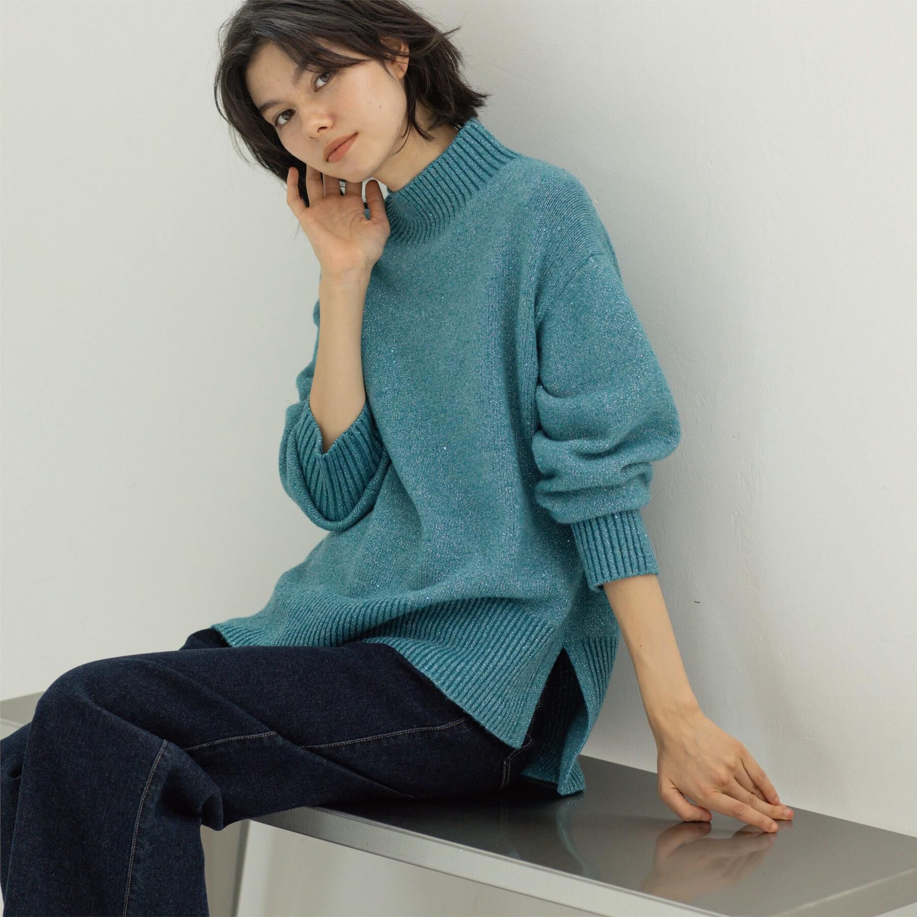 OPAQUE.CLIP「ラメスパンコールハイネックニット/セットアップ対応可【洗濯機OK】」|ニット・セーター|