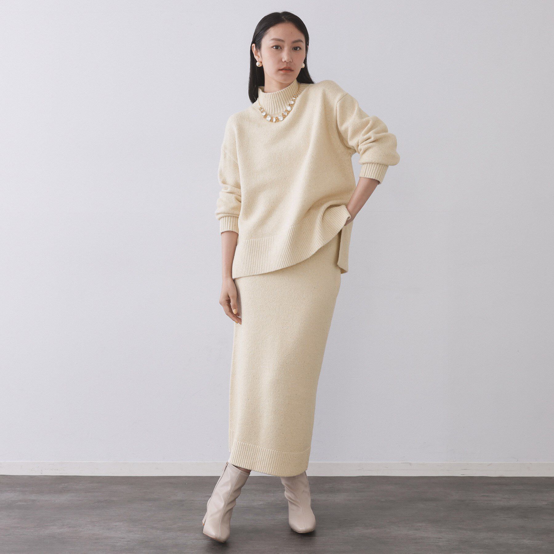 OPAQUE.CLIP「ラメスパンコールナロースカート/セットアップ対応可【洗濯機OK】」|スカート|