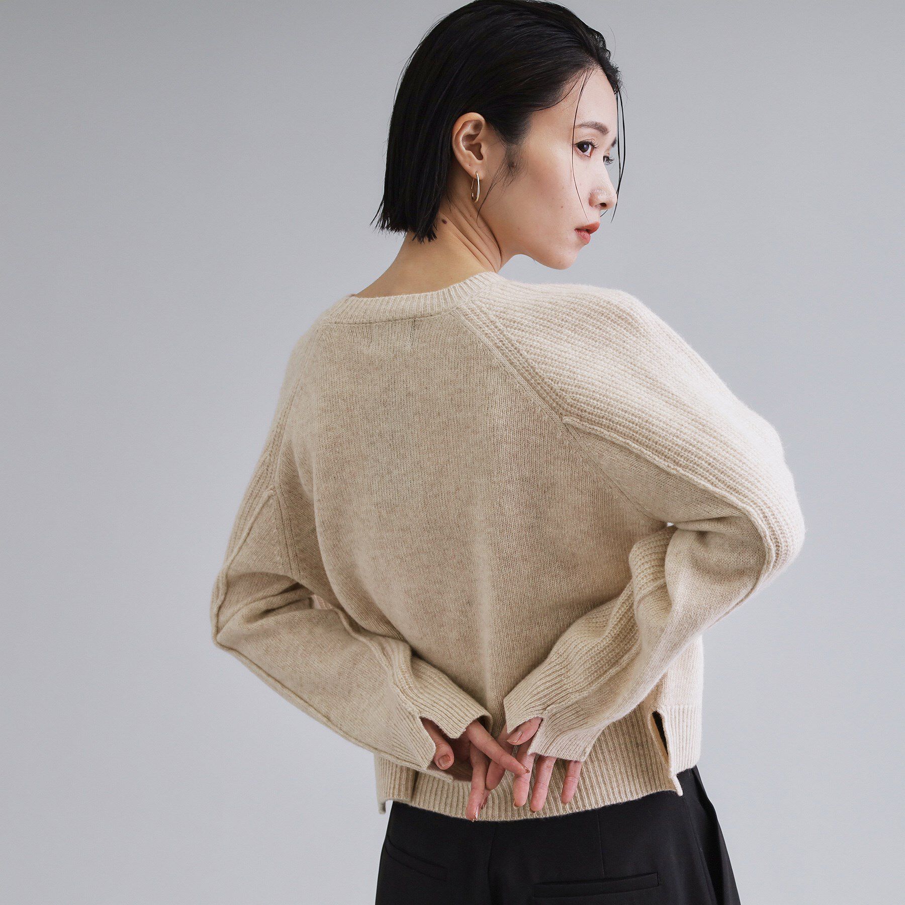 OPAQUE.CLIP「【es】メリノウール クルーミドルゲージニット」|ニット・セーター|ベージュ(052)