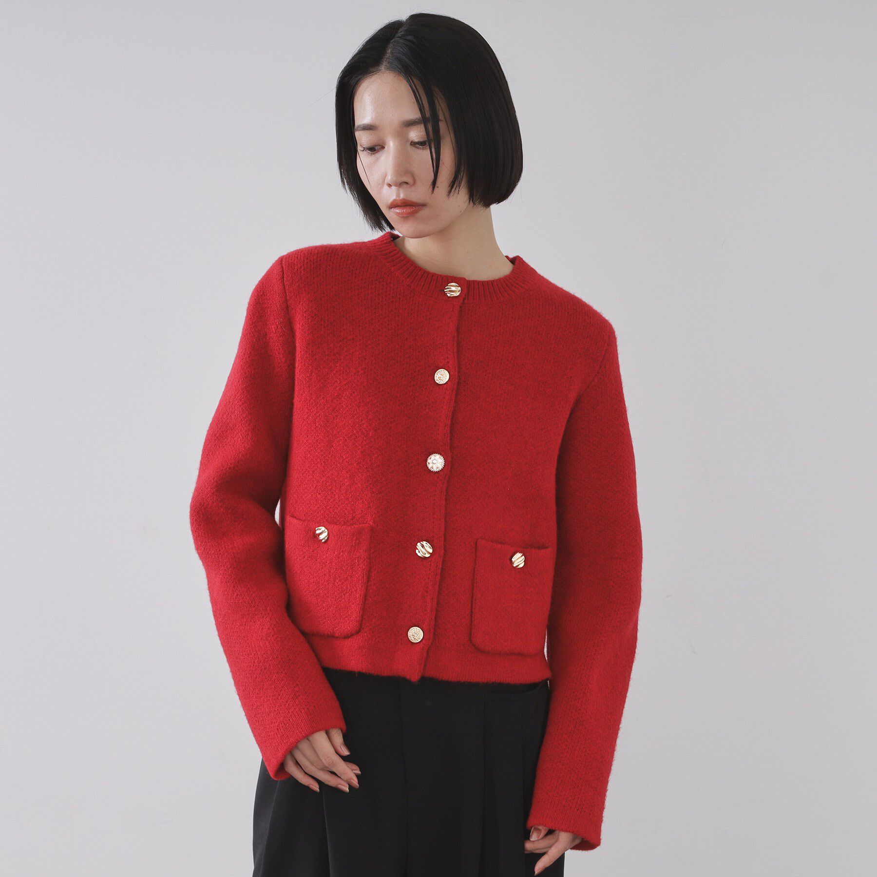 OPAQUE.CLIP「ビジューボタンニットカーディガン【洗える】」|カーディガン|