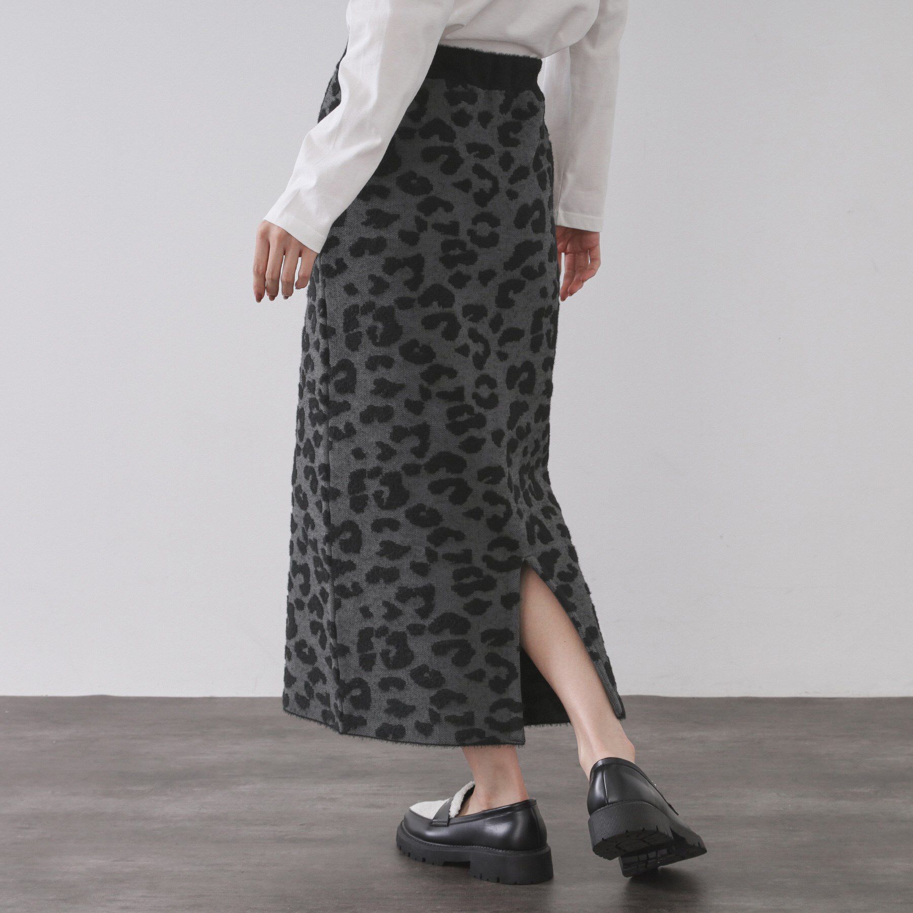 OPAQUE.CLIP「レオパードジャカードニットスカート【洗濯機OK】」|スカート|