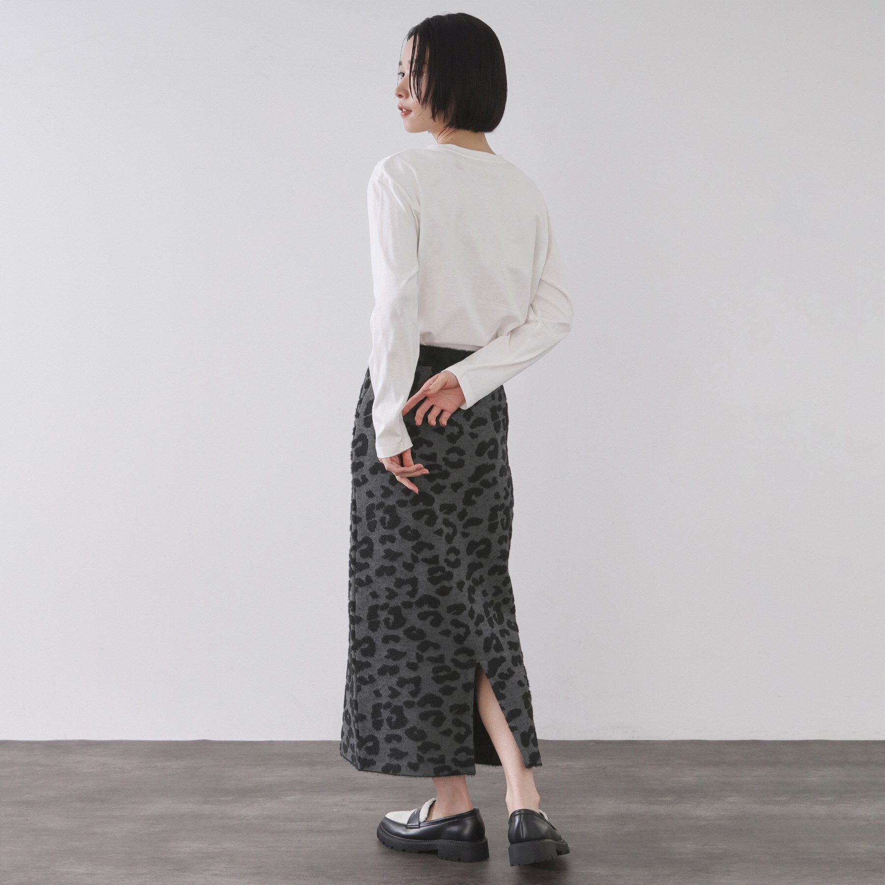 OPAQUE.CLIP「レオパードジャカードニットスカート【洗濯機OK】」|スカート|
