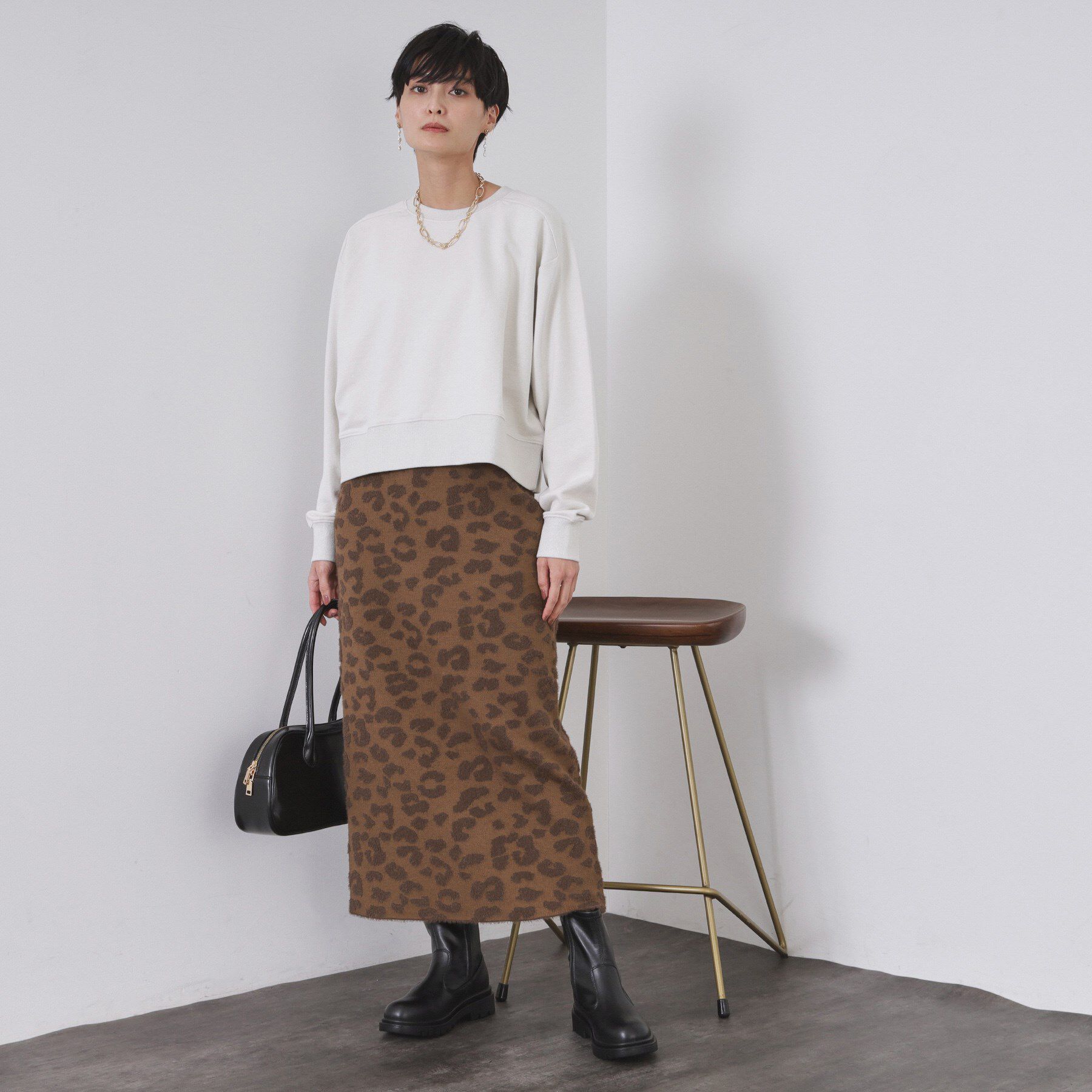 OPAQUE.CLIP「レオパードジャカードニットスカート【洗濯機OK】」|スカート|