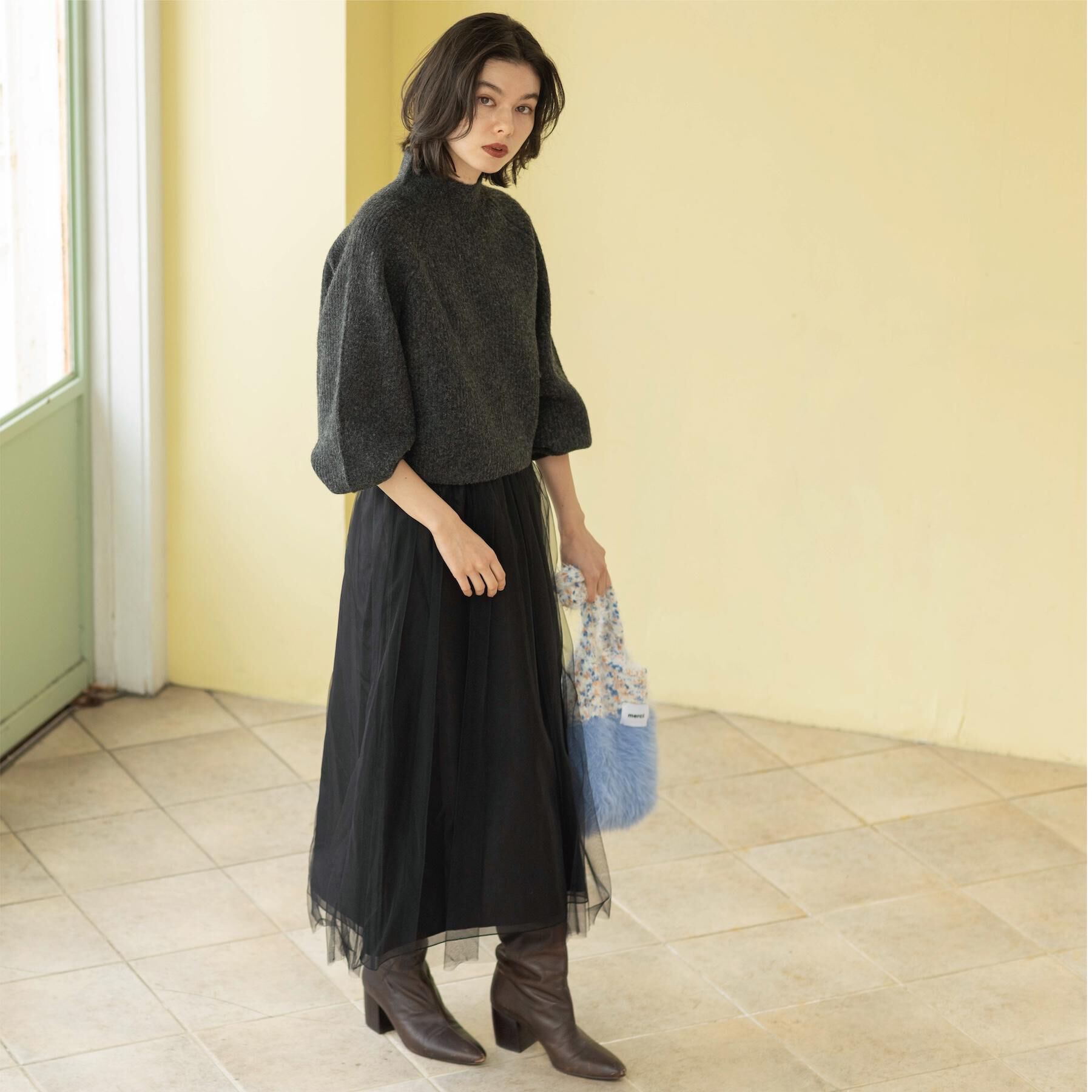 OPAQUE.CLIP「MIXミドルゲージショートあぜニット【洗濯機OK】」|ニット・セーター|