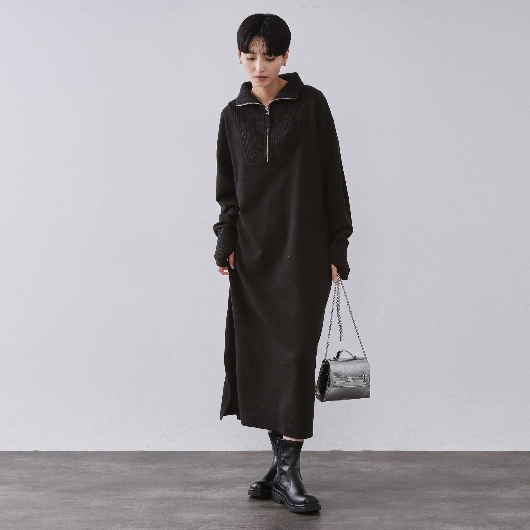 OPAQUE.CLIP「ハーフジップニットワンピース【洗濯機OK】」|ワンピース|