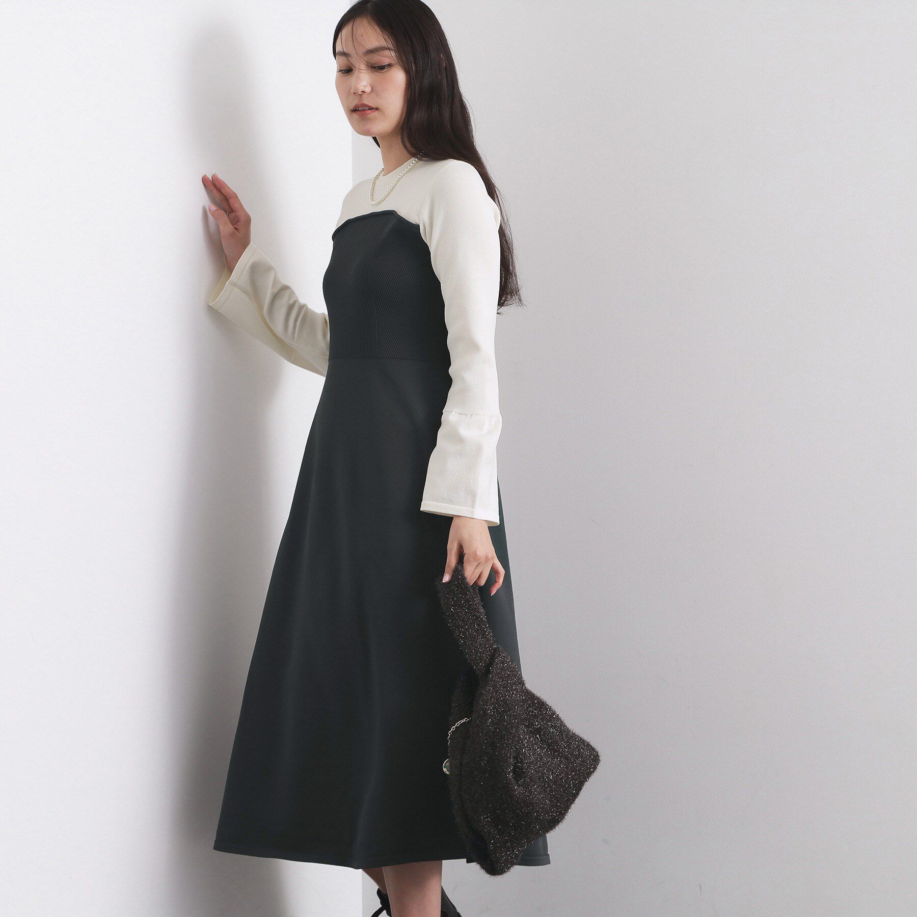 OPAQUE.CLIP「配色ビスチェニットワンピース【洗濯機OK】」|ワンピース|