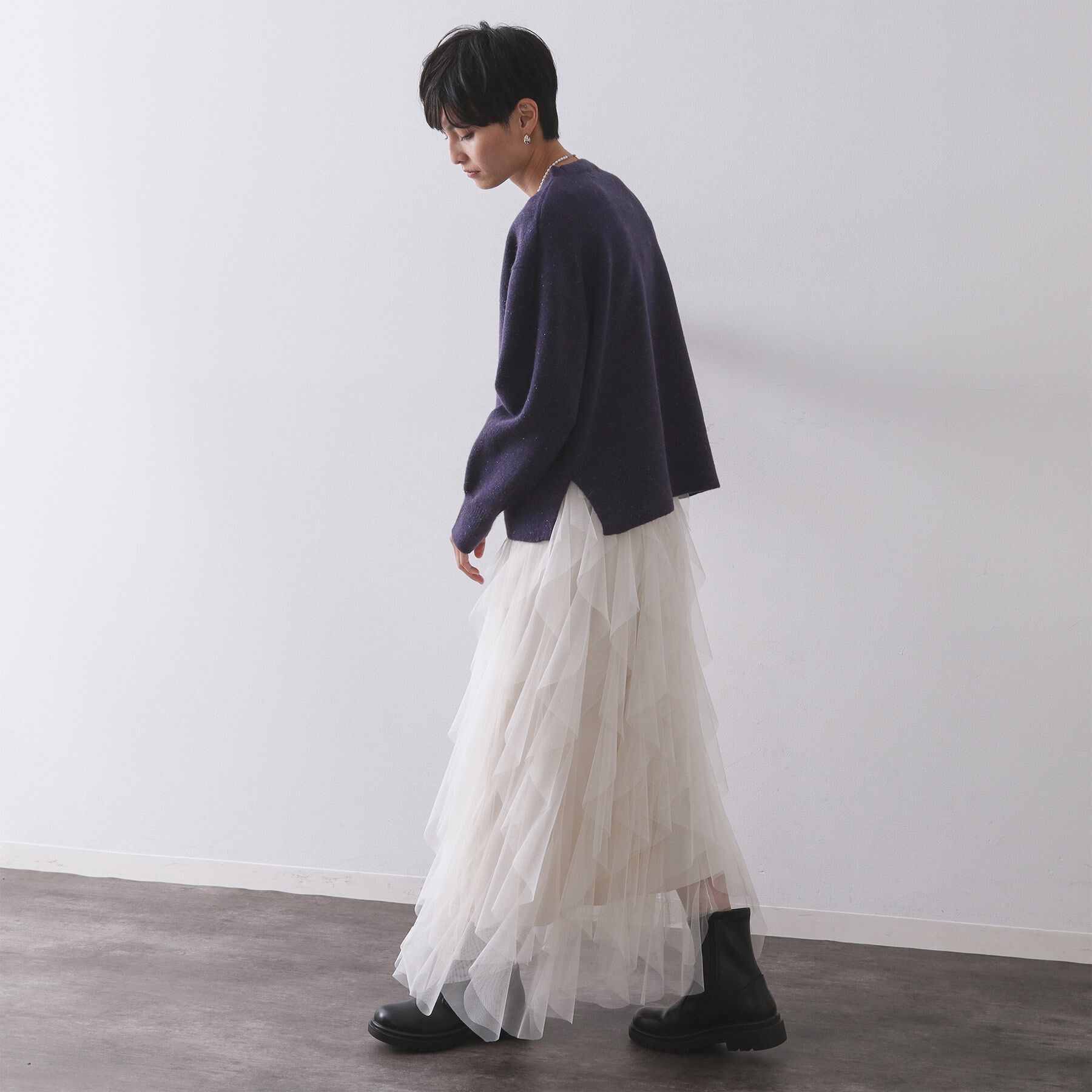 OPAQUE.CLIP「きらきらクルーミドルゲージニット【洗濯機OK】」|ニット・セーター|