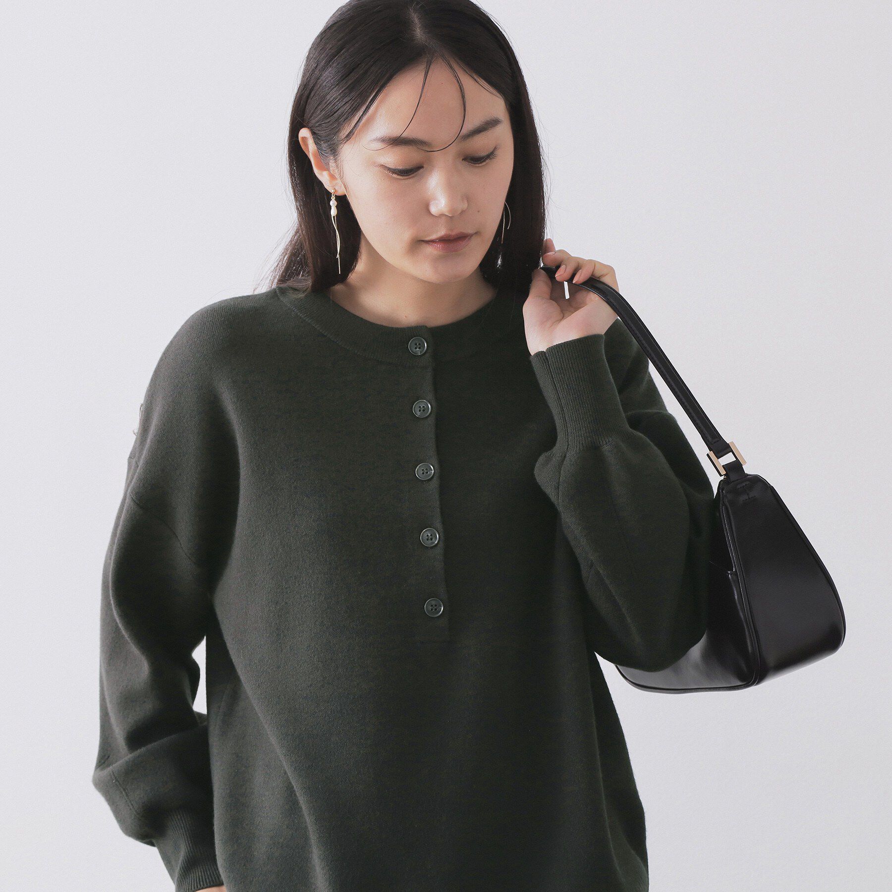 OPAQUE.CLIP「ヘンリーネックニット/前後2WAY【洗濯機OK】」|ニット・セーター|チャコールグレー(0