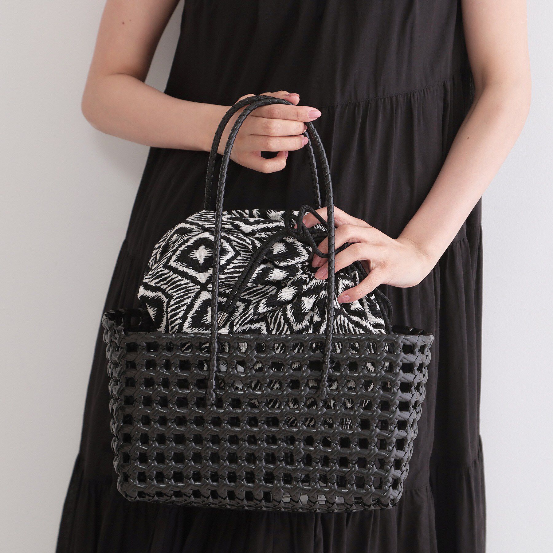 OPAQUE.CLIP「巾着付きメルカドワイドトート」|トートバッグ|ブラック(019)