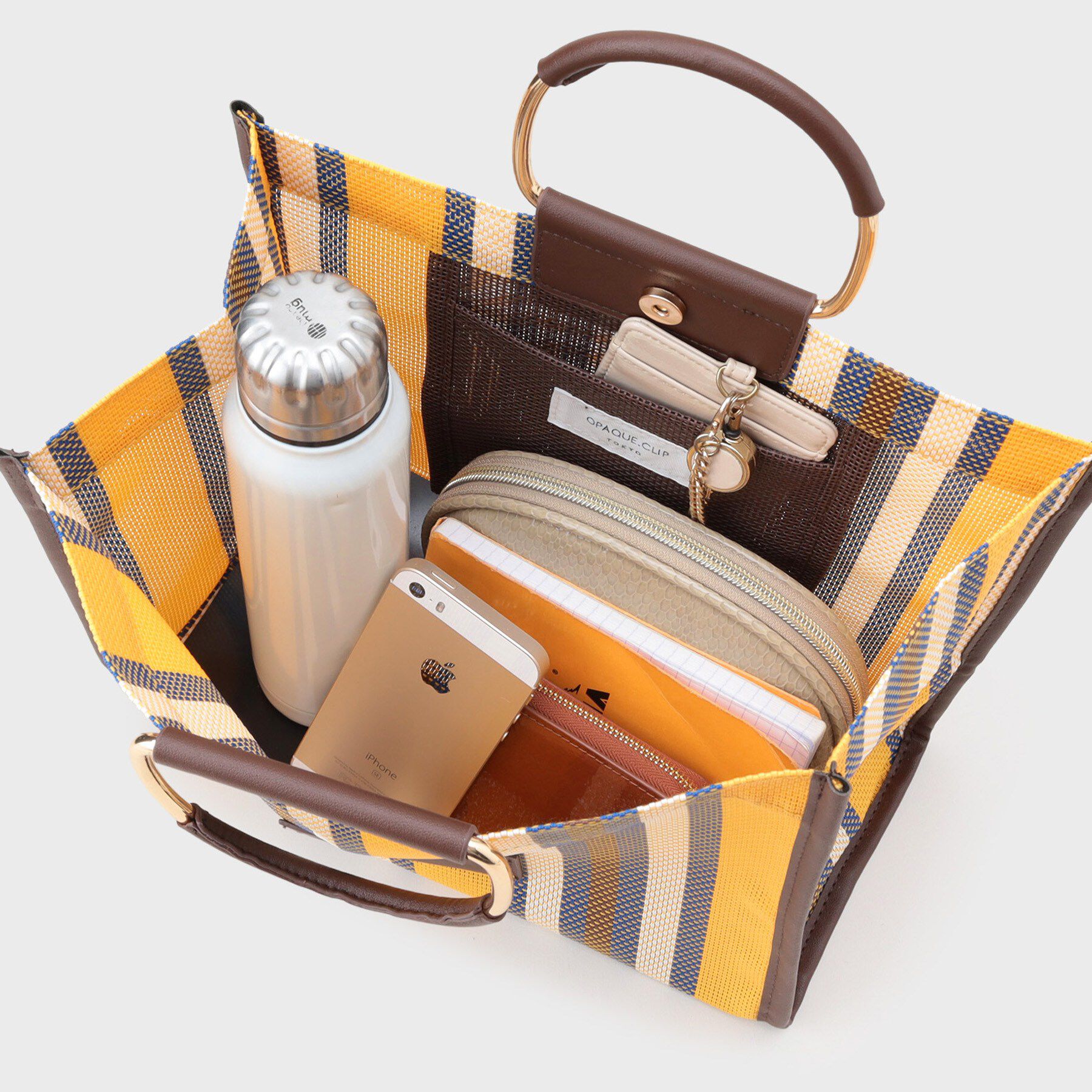 OPAQUE.CLIP「デザインハンドルマルチストライプミドルトート」|トートバッグ|