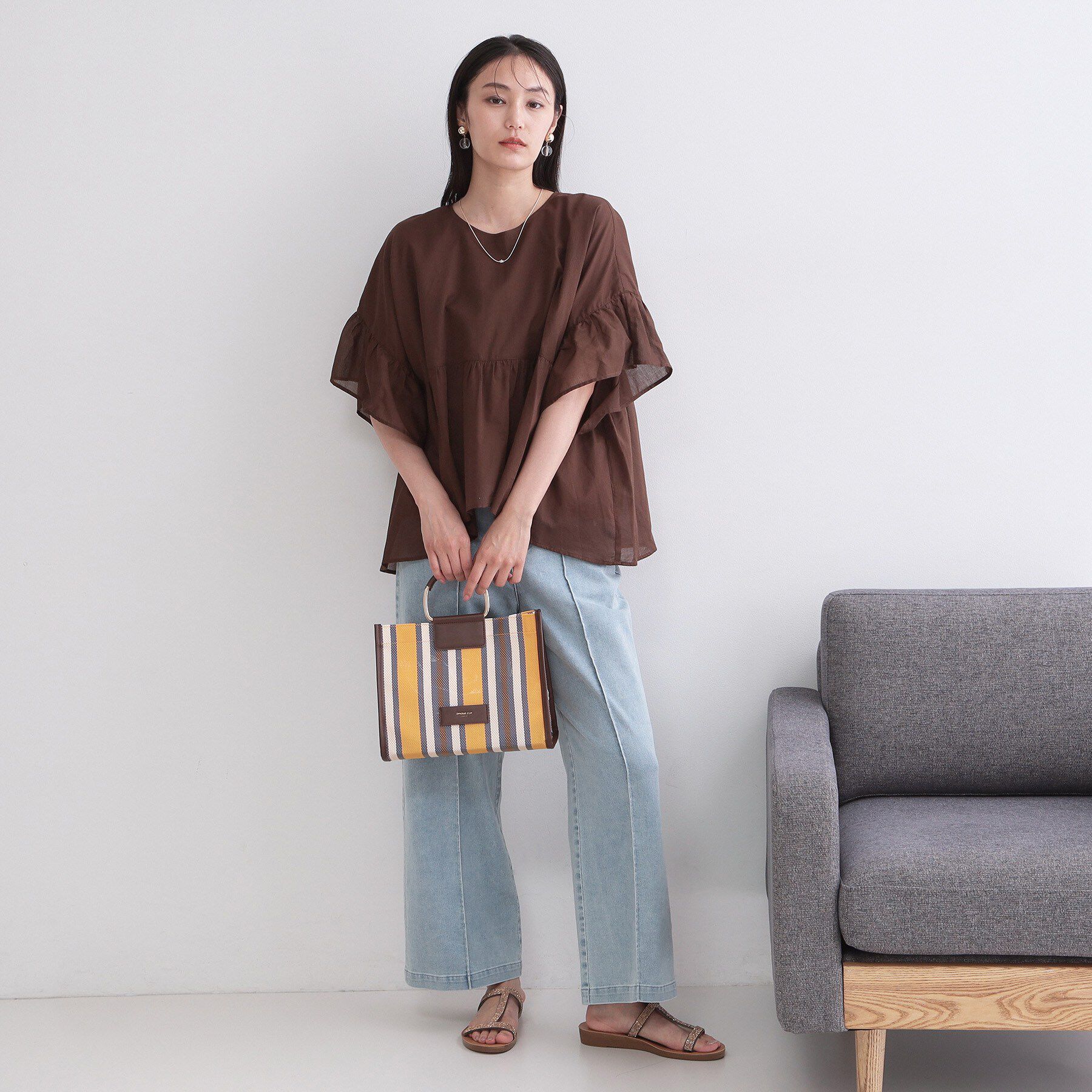 OPAQUE.CLIP「デザインハンドルマルチストライプミドルトート」|トートバッグ|