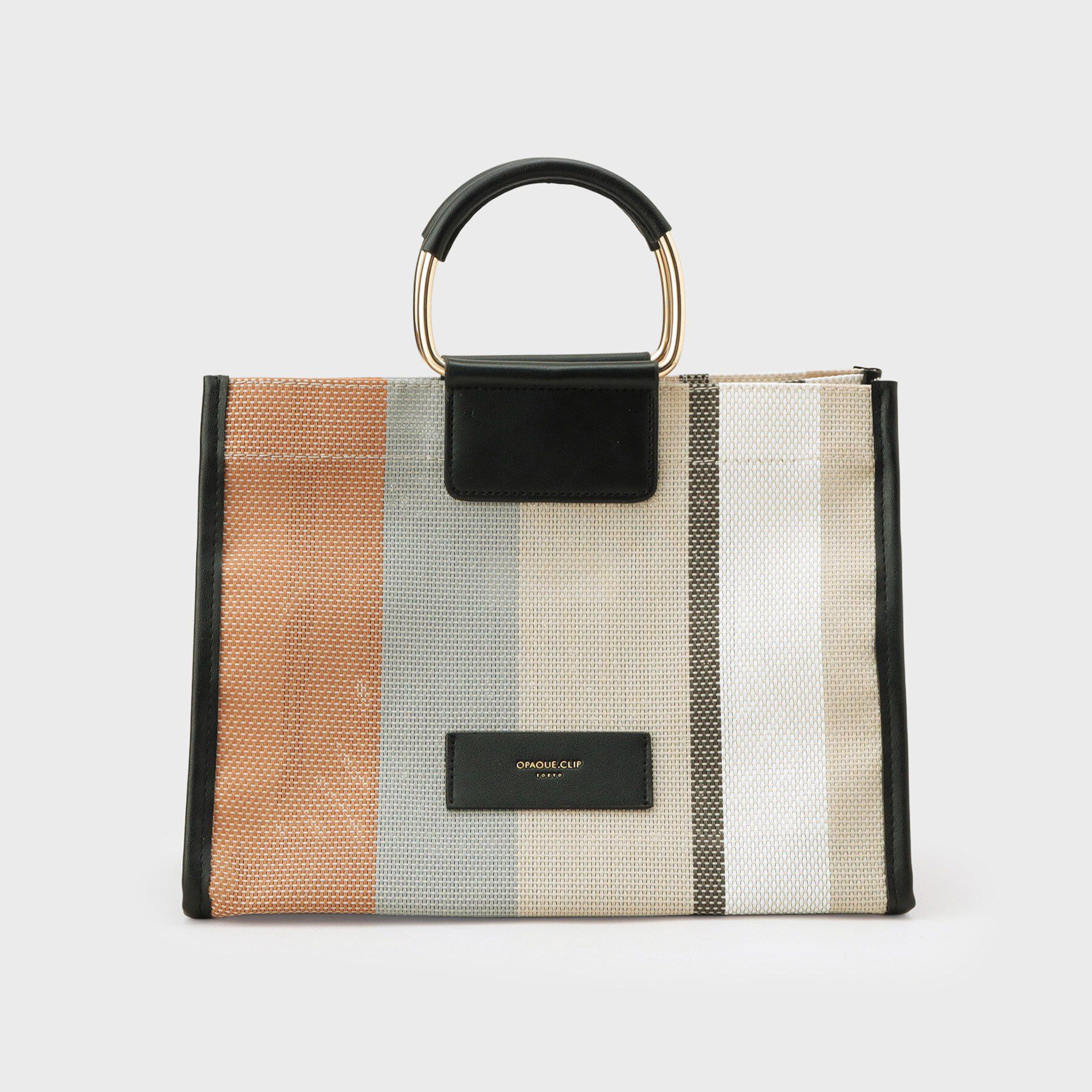 OPAQUE.CLIP「デザインハンドルマルチストライプミドルトート」|トートバッグ|