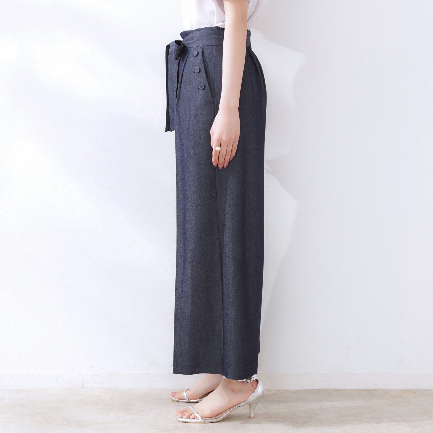 Couture broach「【リボン付き・通勤】シャンブレーワイドパンツ」|その他|